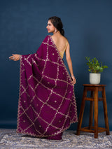 By New Designer Chinon Silk Saree with Traditional Gotapatti Work