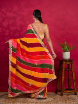 KcPc New Latest Chiffon Leheriya Style With Gotapatti Work Saree MHS