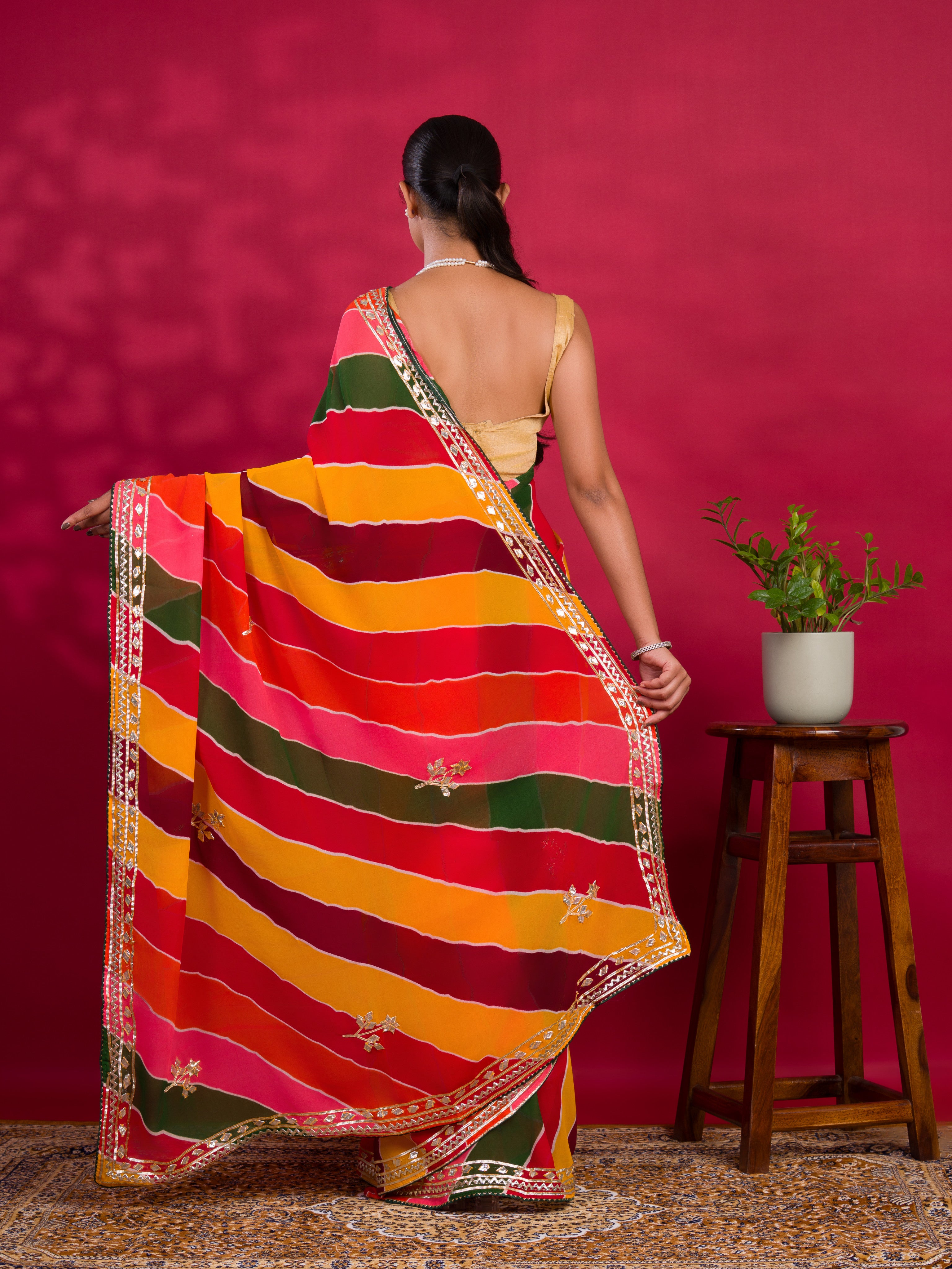 KcPc New Latest Chiffon Leheriya Style With Gotapatti Work Saree MHS