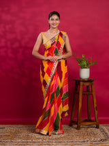 By New Latest Chiffon Leheriya Style With Gotapatti Work Saree
