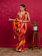 By New Latest Chiffon Leheriya Style With Gotapatti Work Saree