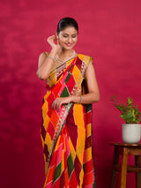 By New Latest Chiffon Leheriya Style With Gotapatti Work Saree