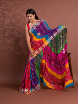 chiffon Silk Bandhani Style With Gotapatti Work Saree
