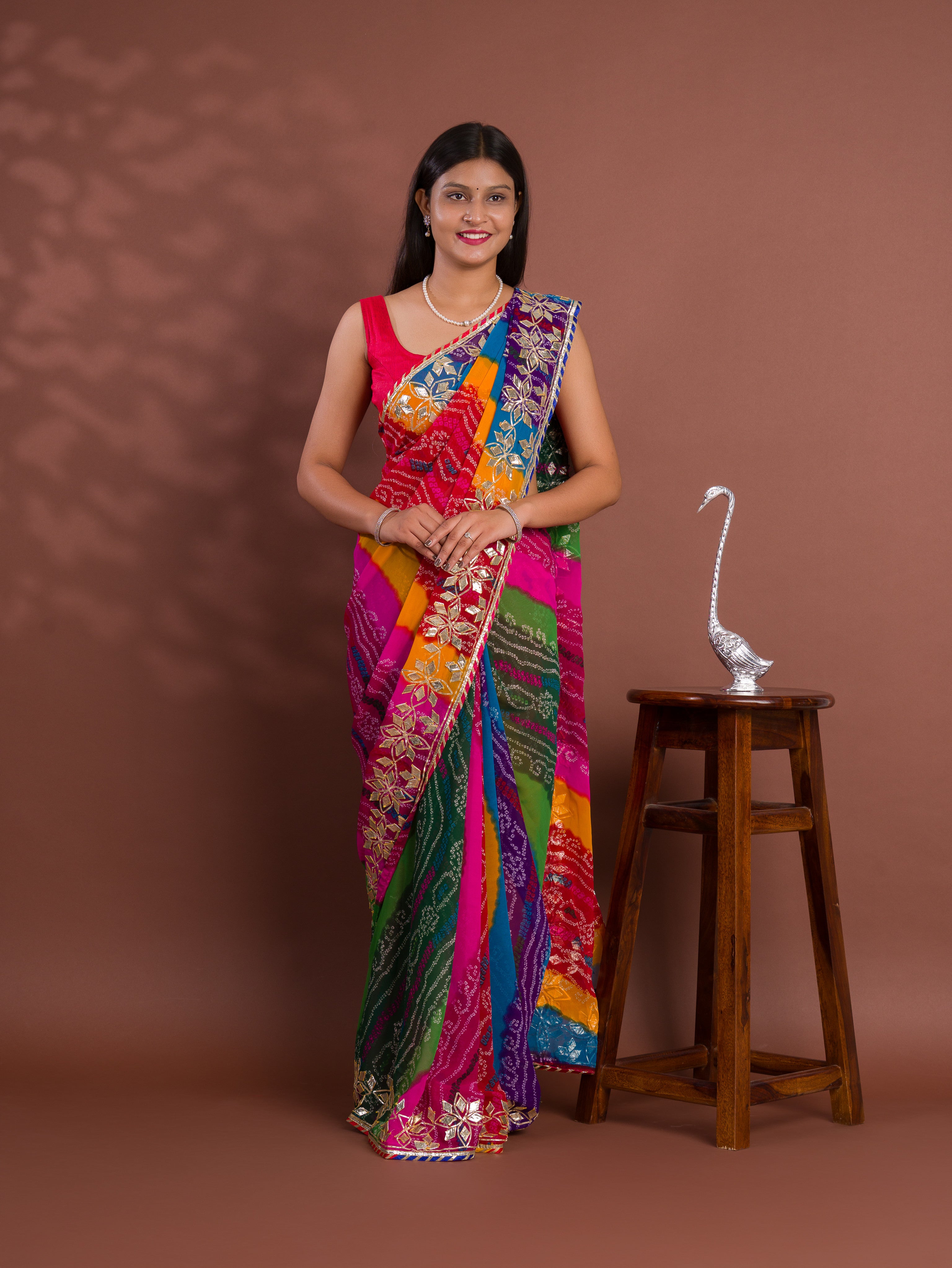 chiffon Silk Bandhani Style With Gotapatti Work Saree