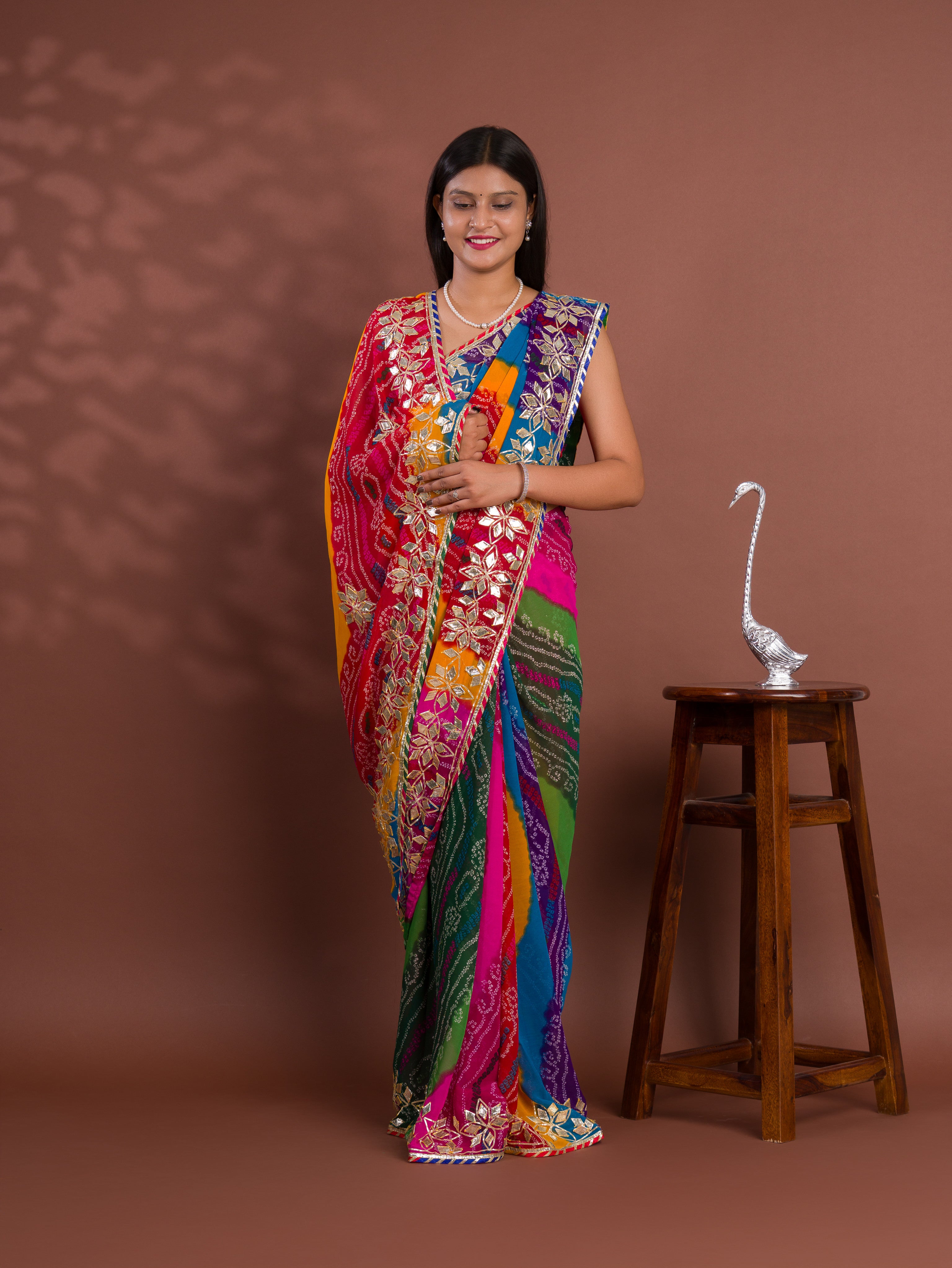 chiffon Silk Bandhani Style With Gotapatti Work Saree