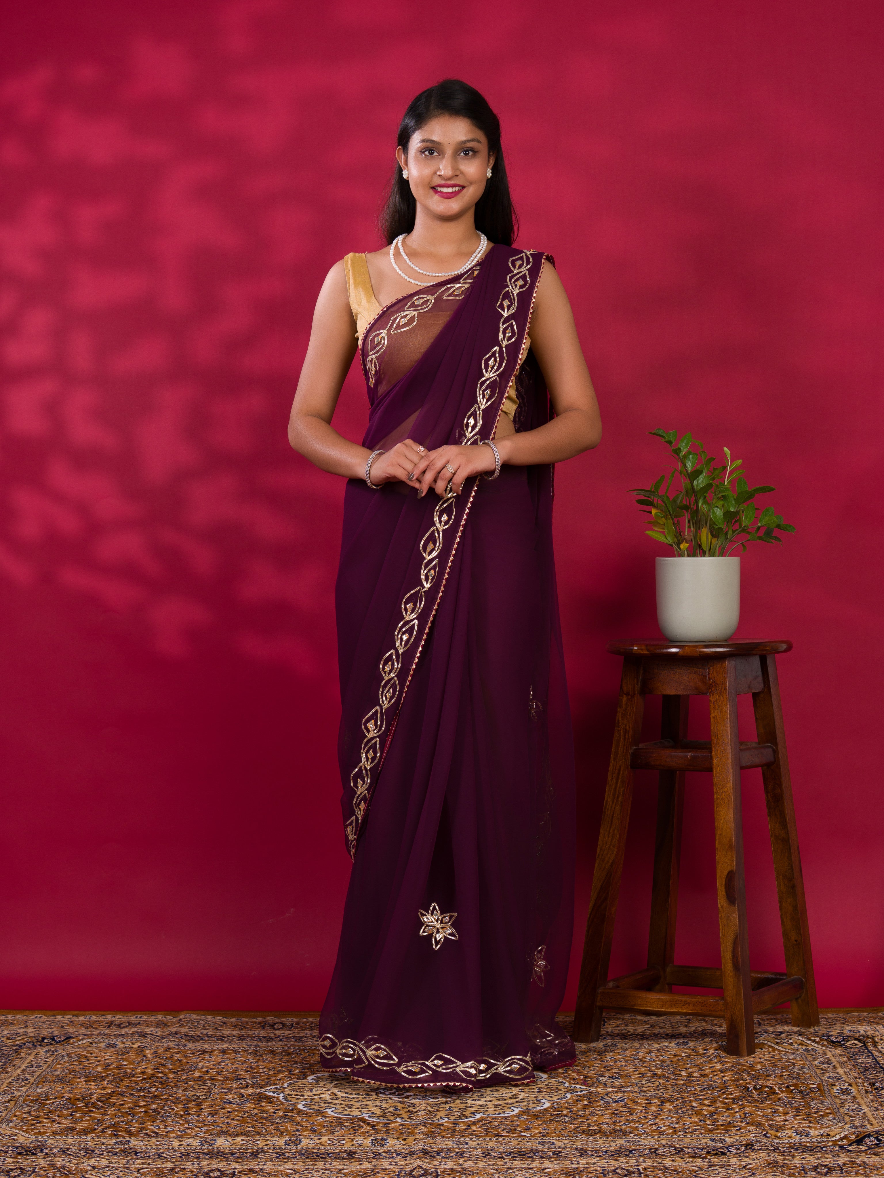 KcPc Chiffon Bollywood Style Gotapatti Work Saree MHS