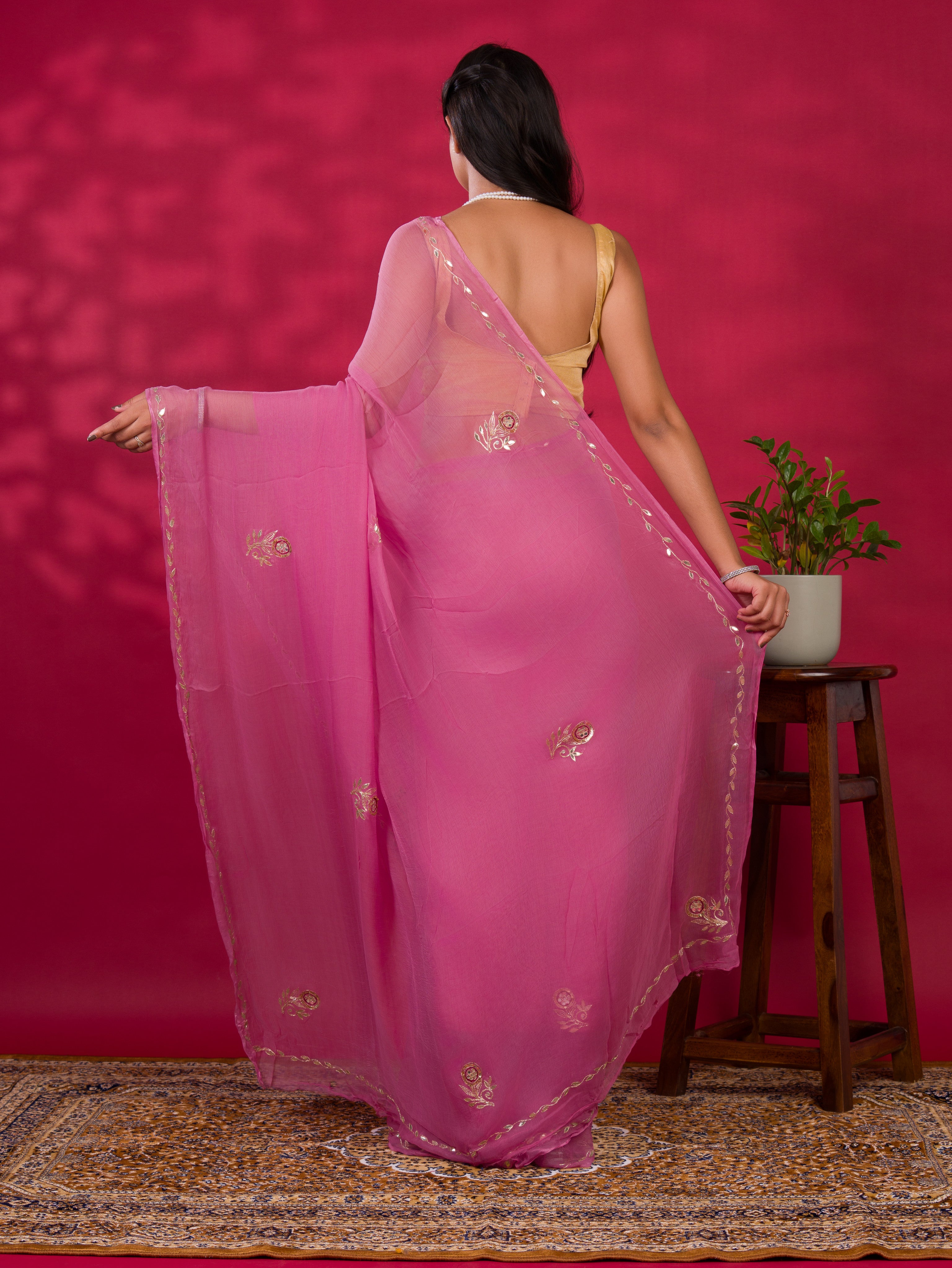 Pittan Gotapatti Work rajputi saree in pure chiffon fabric