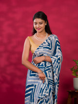 By Zig zag Style With Kashida Tari Work Saree