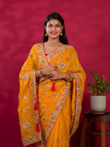 Chinon Rajwadi Style Sequence Embroidery Work saree