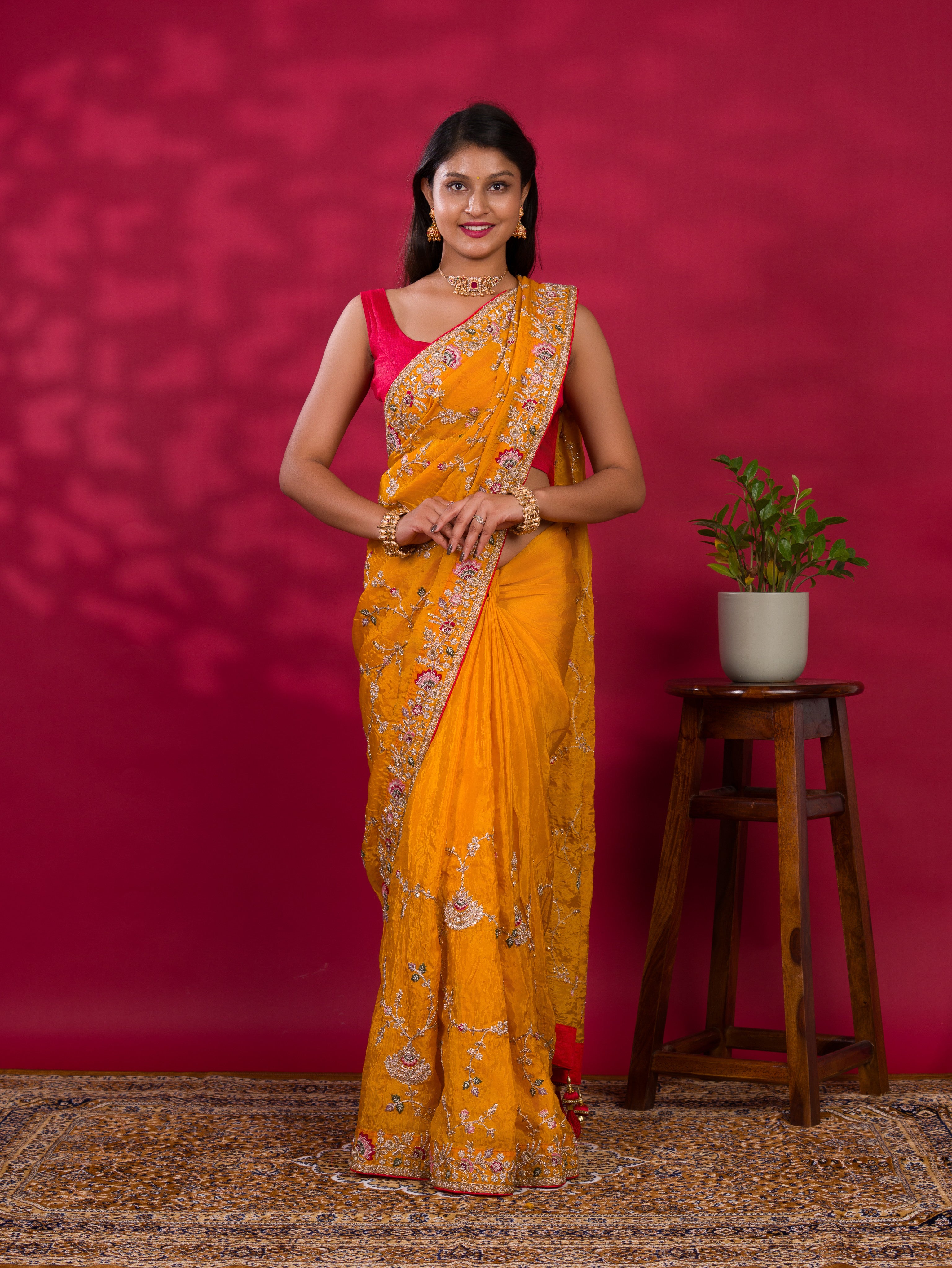 Chinon Rajwadi Style Sequence Embroidery Work saree