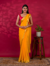 Pure ojariya Chinon in yellow colour saree