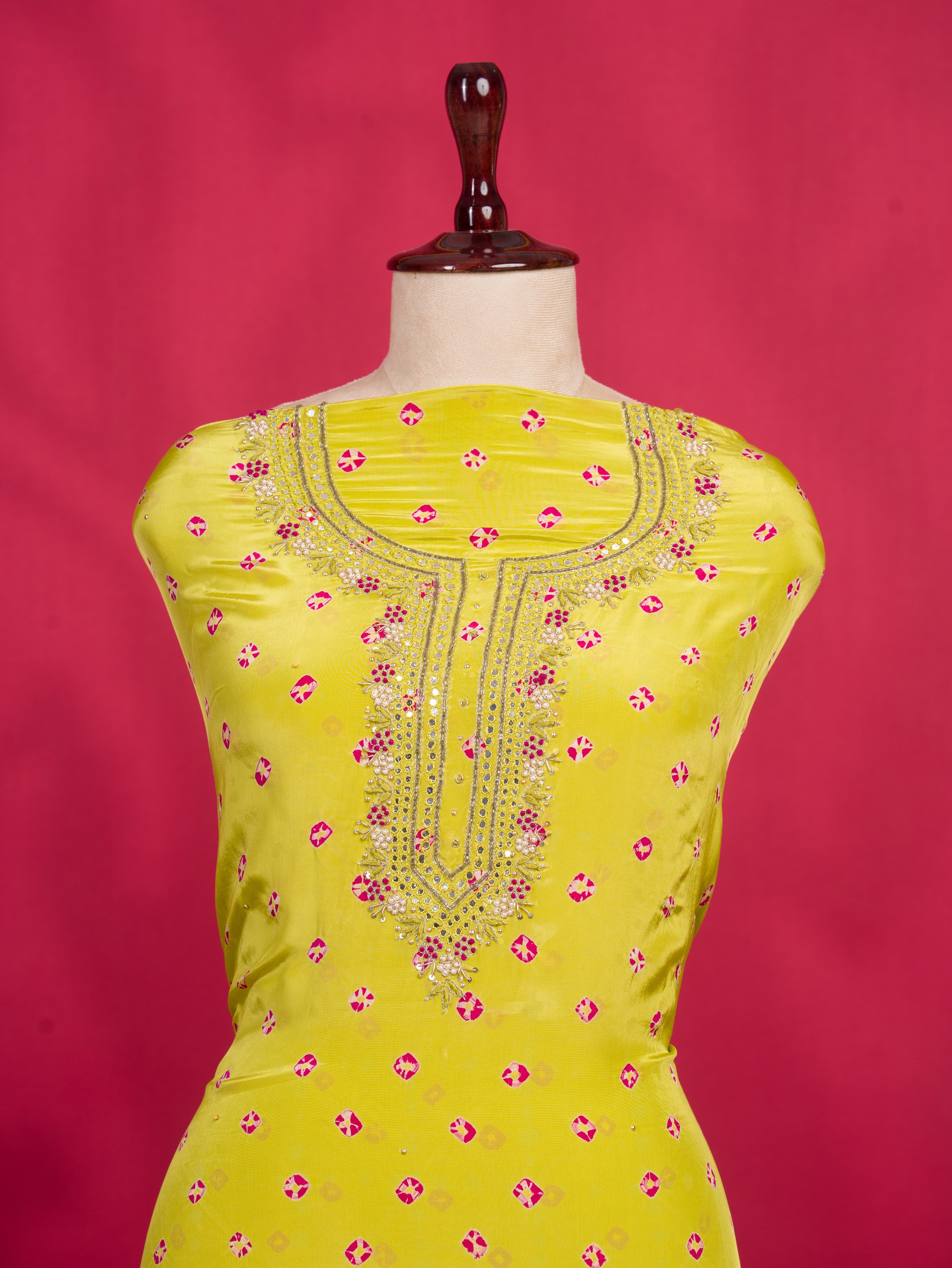KcPc New Launch Pure Crepe Silk Bandhani Style Suit with Mirror Work RSAF