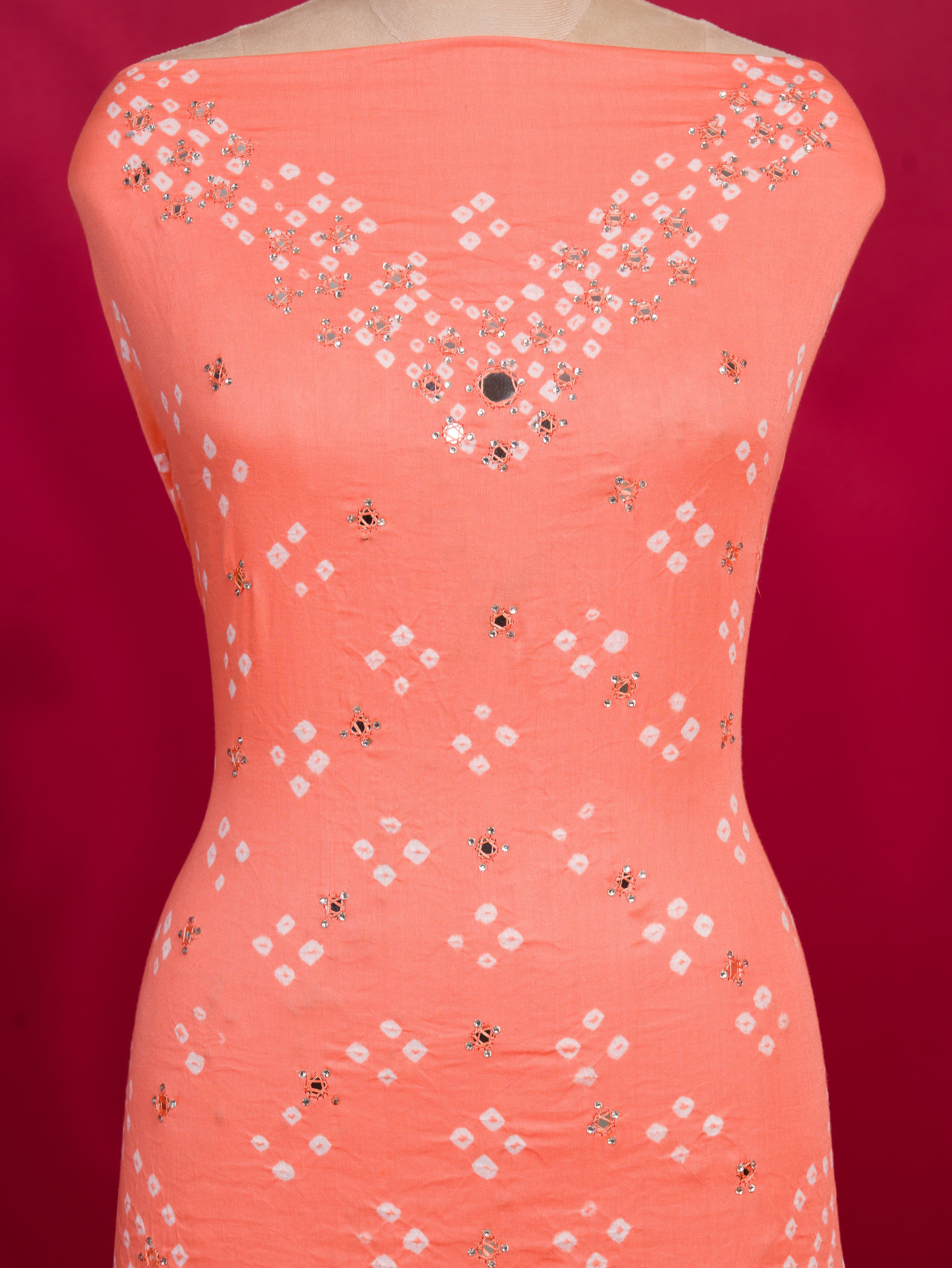 KcPc New Luxury Cotton Bandhani Suit with Elegant Mirror Detailing RSAF