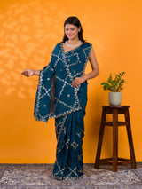 By New Designer Chinon Silk Saree with Traditional Gotapatti Work