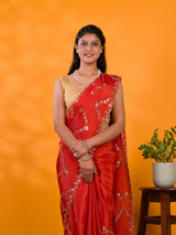 By New Designer Chinon Silk Saree with Traditional Gotapatti Work