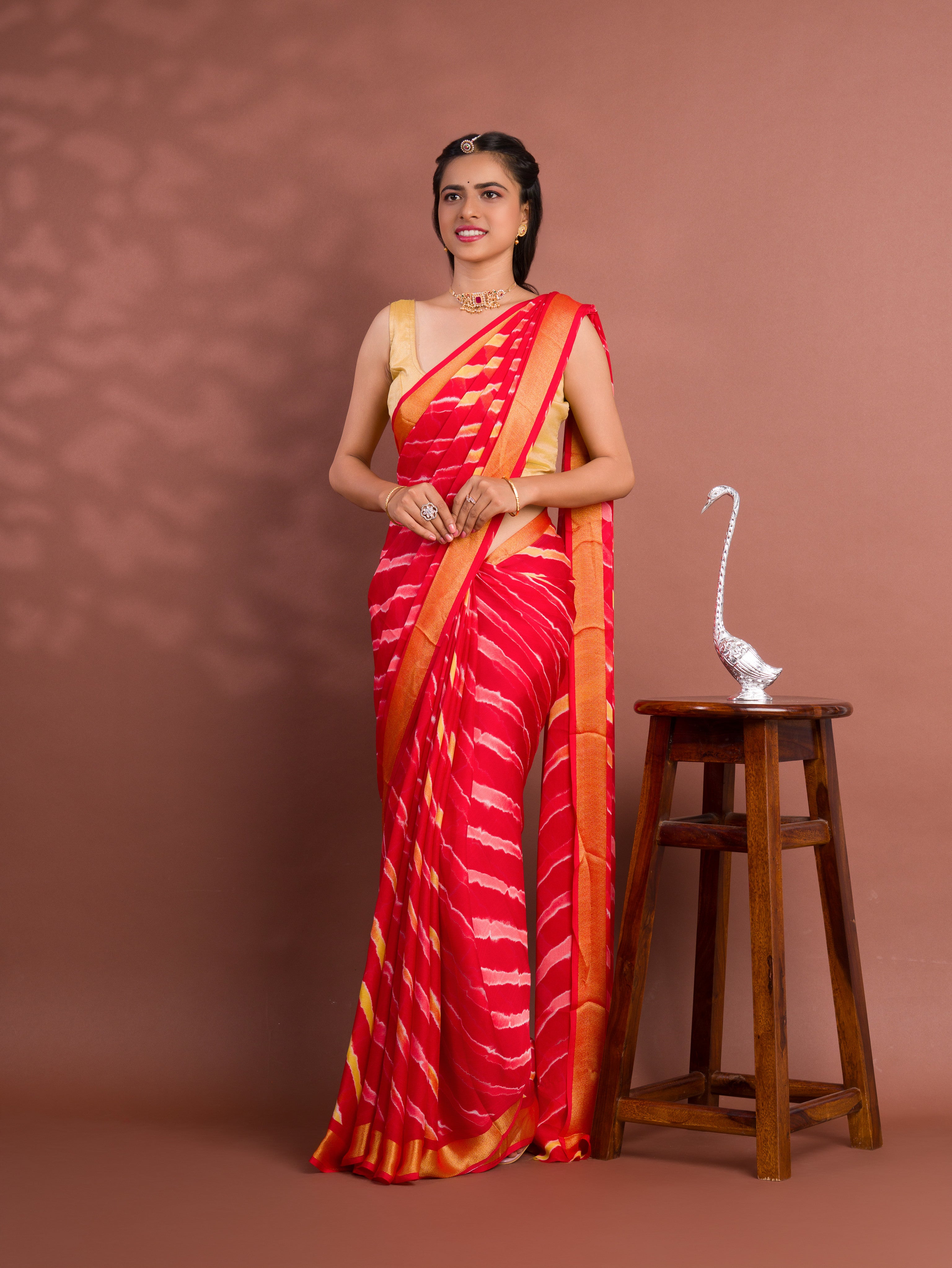 By Latest New Mos Chiffon Leheriya Style Saree
