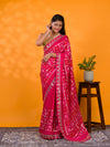 A pink saree with white patterns withCotton silk Bandhani Gotapatti Work Saree