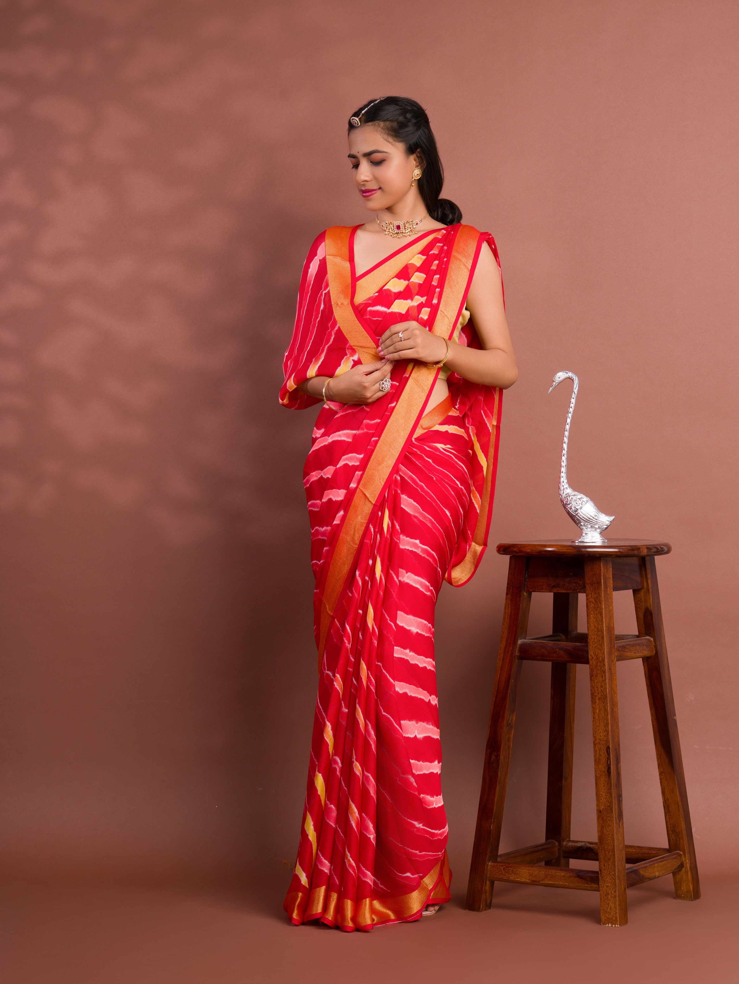 By Latest New Mos Chiffon Leheriya Style Saree