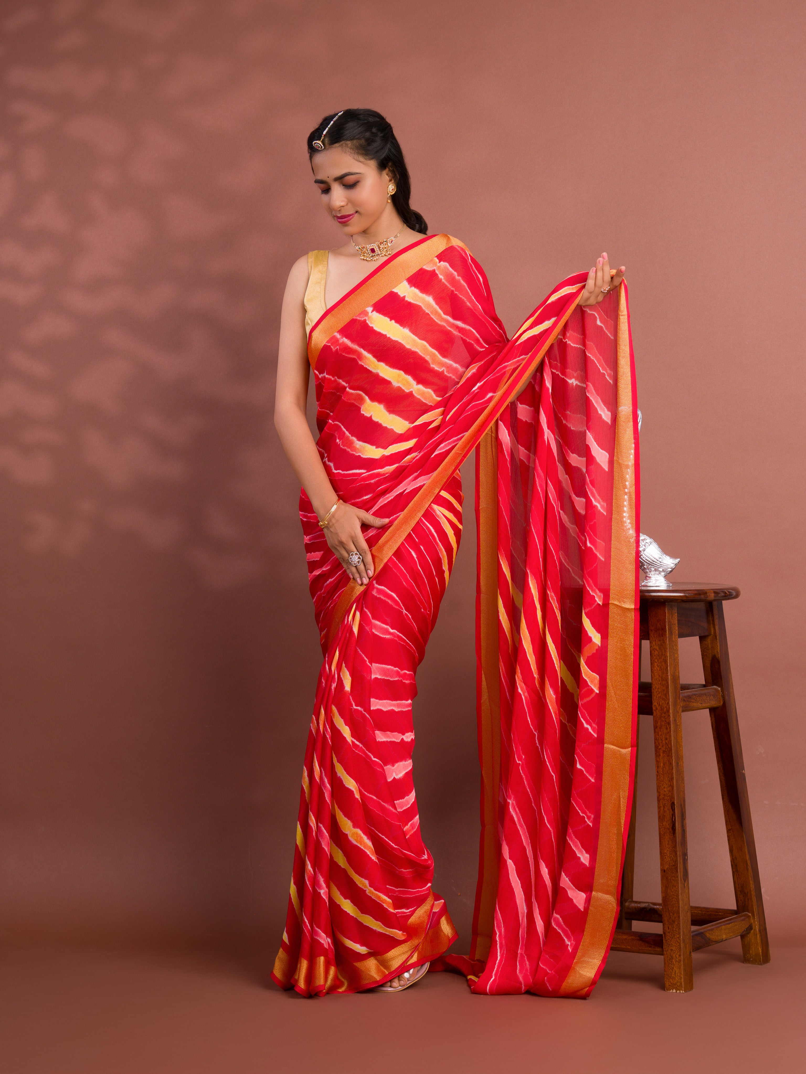 By Latest New Mos Chiffon Leheriya Style Saree