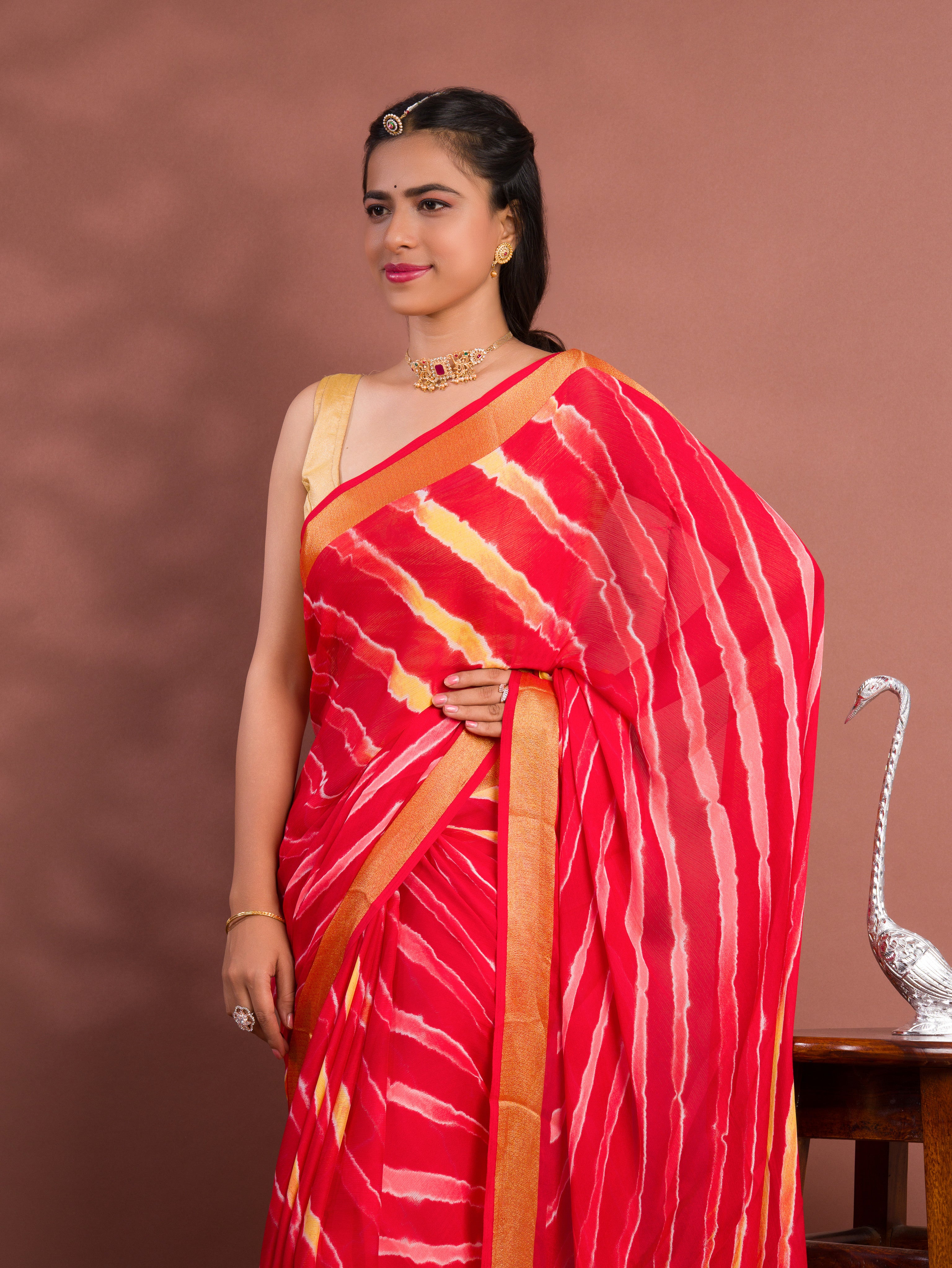By Latest New Mos Chiffon Leheriya Style Saree
