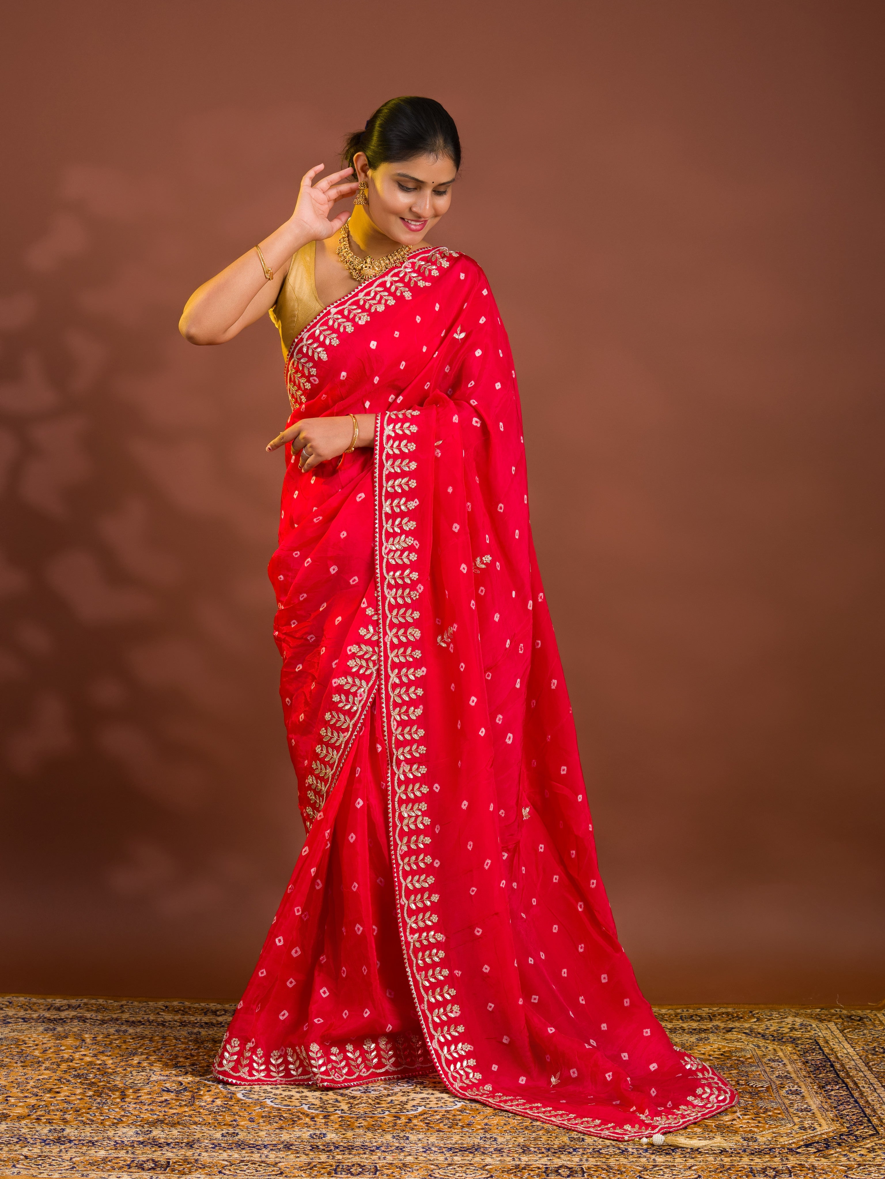 By Bandhani Saree With Cutdana gotapatti work