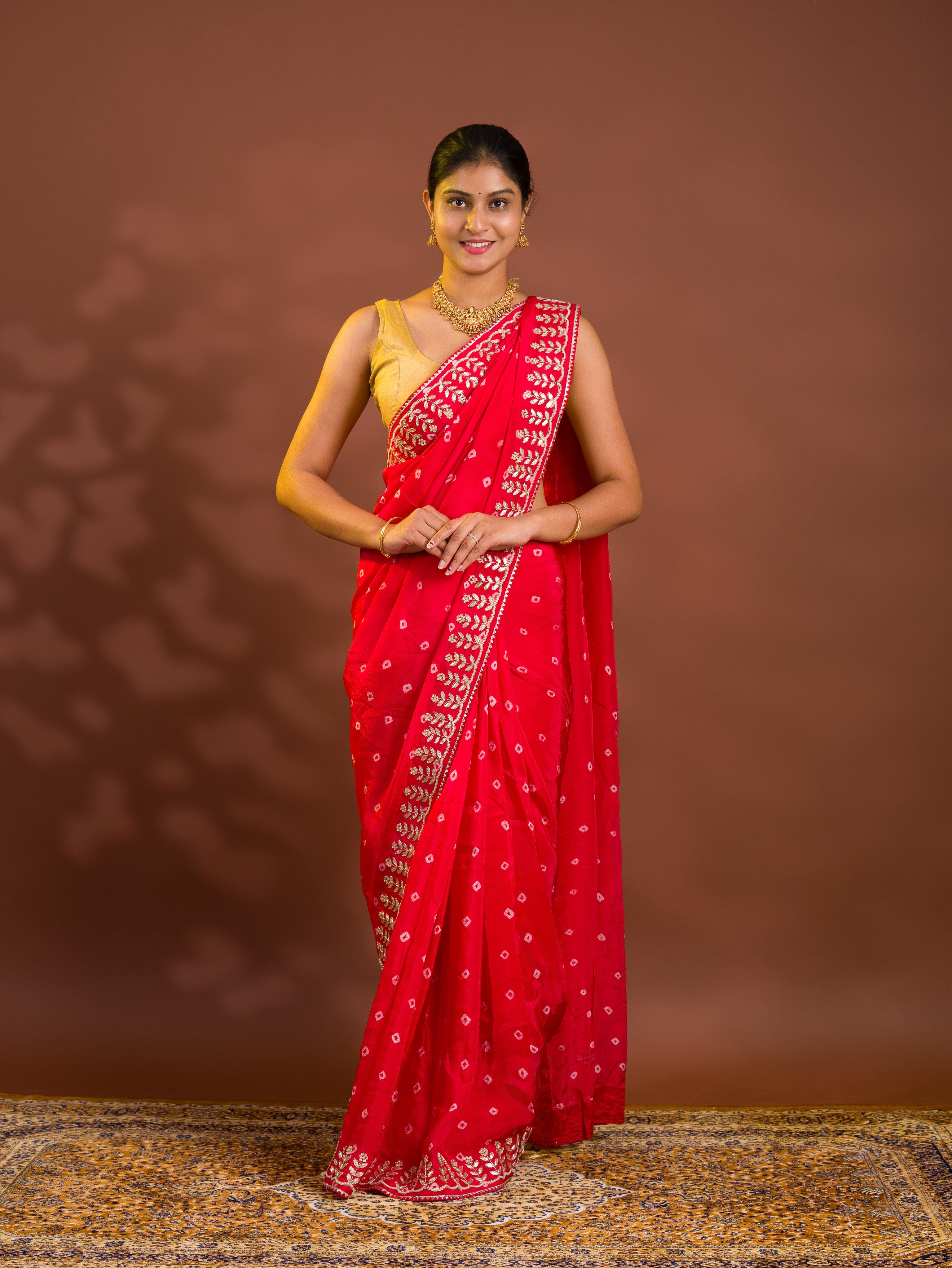 By Bandhani Saree With Cutdana gotapatti work
