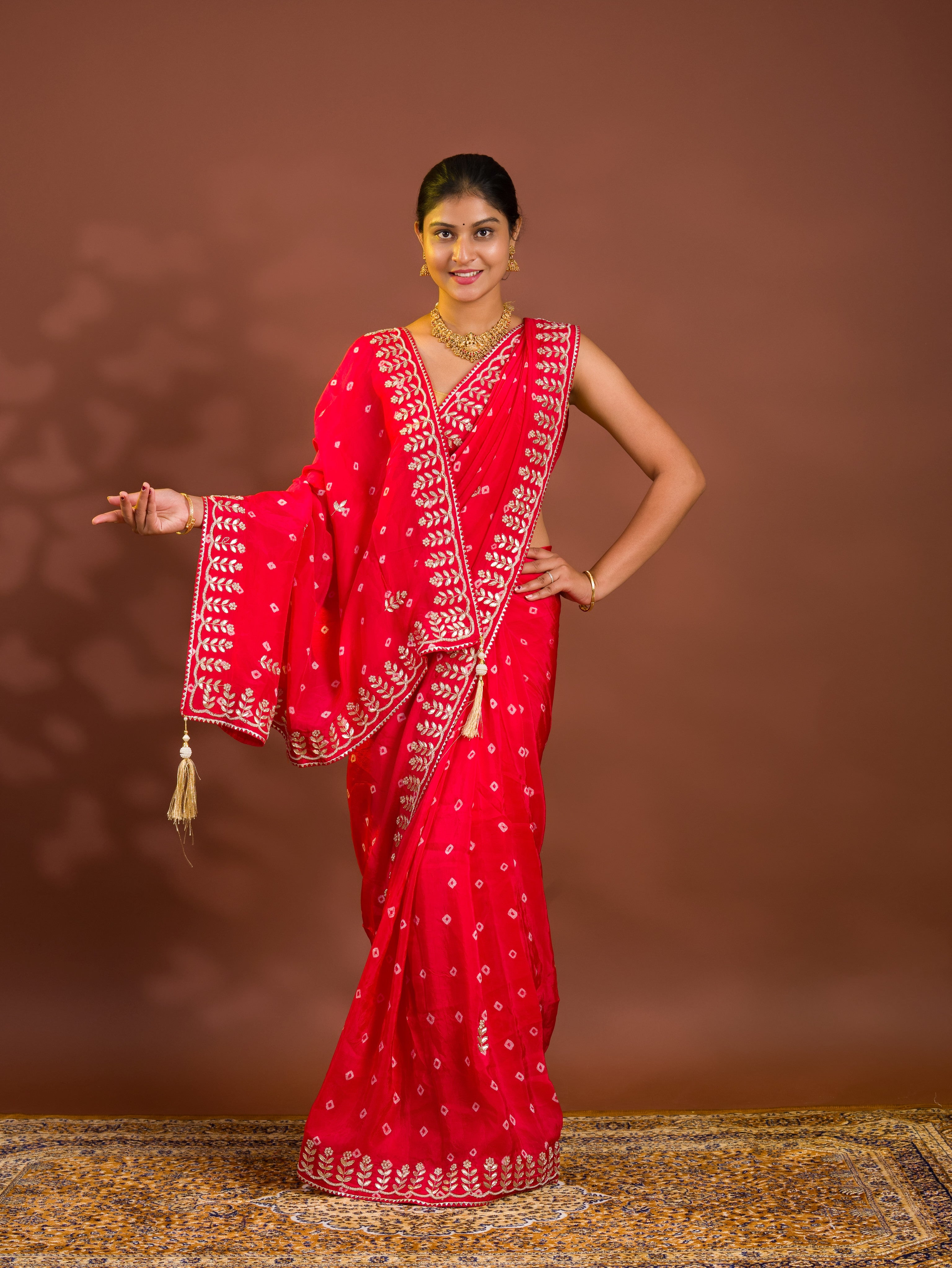 By Bandhani Saree With Cutdana gotapatti work