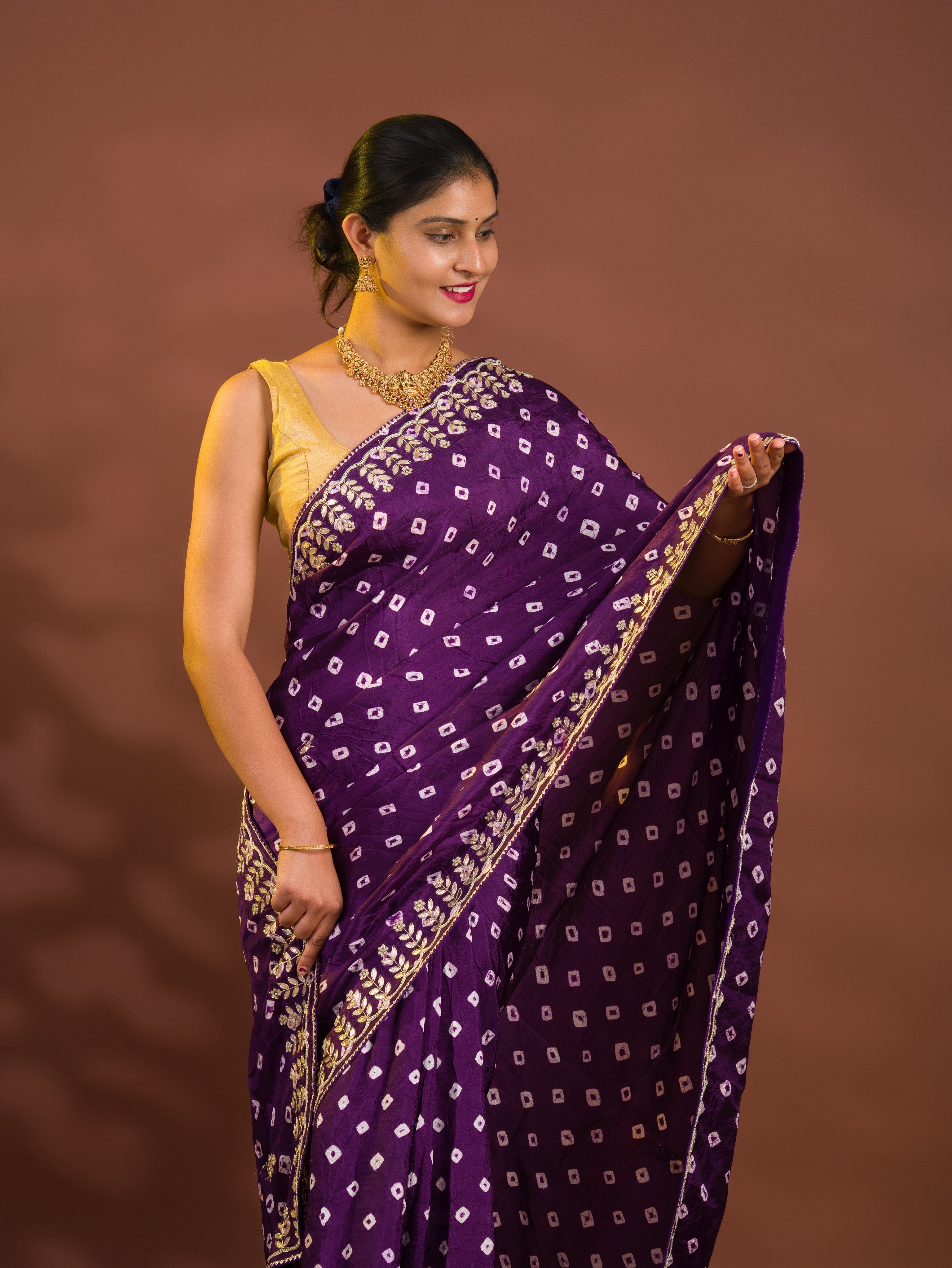 By Bandhani Saree With Cutdana gotapatti work
