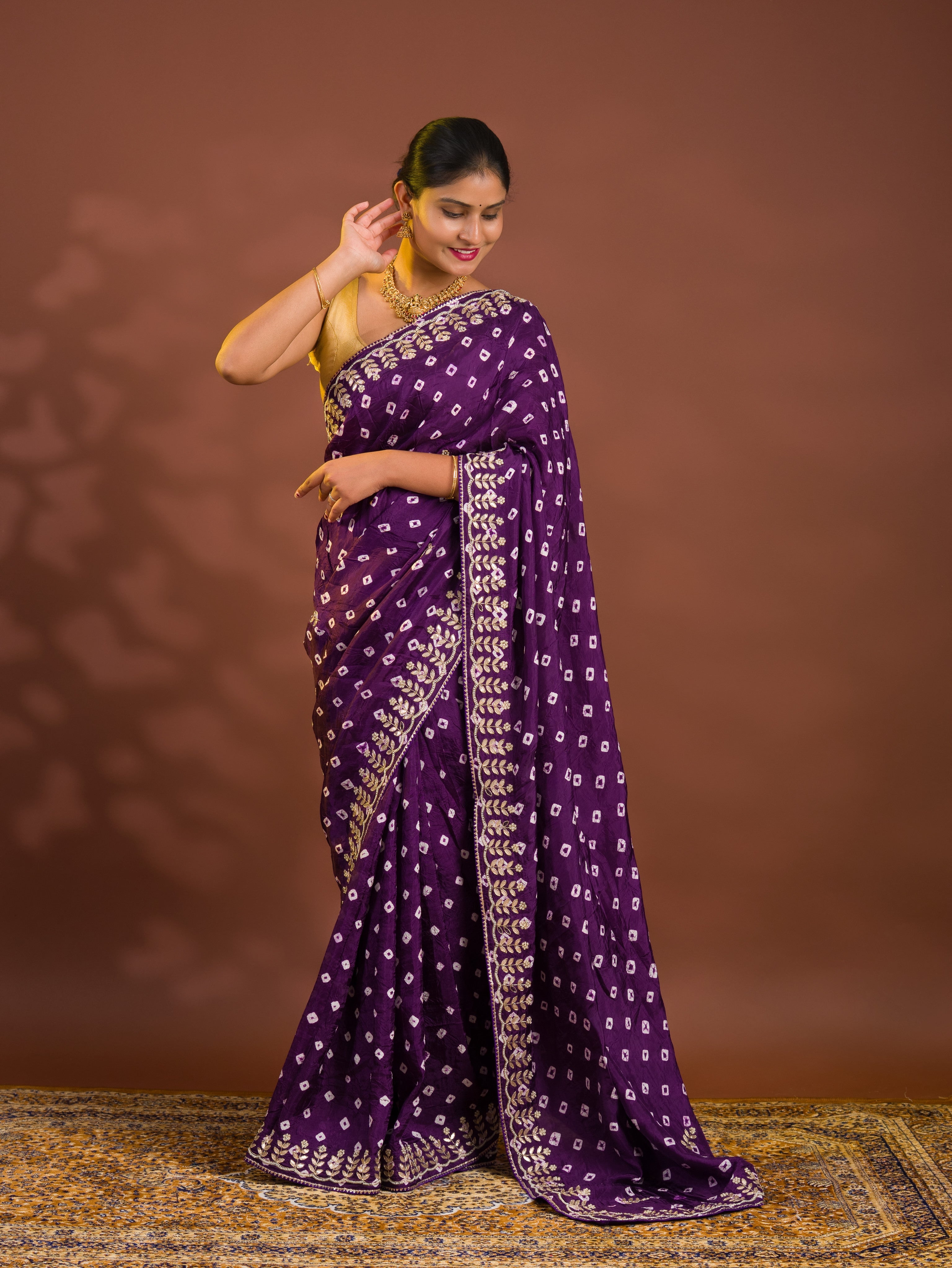 By Bandhani Saree With Cutdana gotapatti work