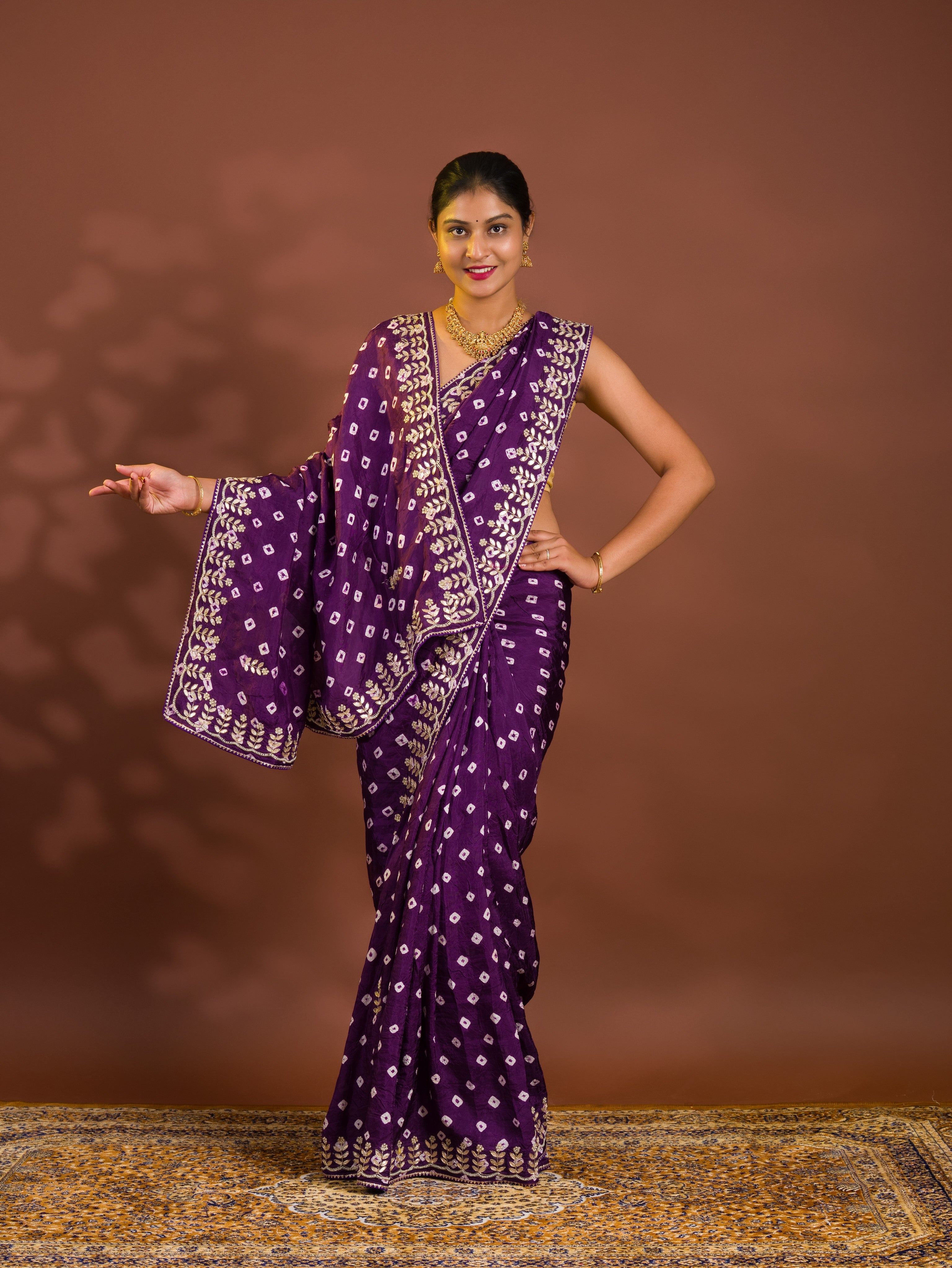 By Bandhani Saree With Cutdana gotapatti work