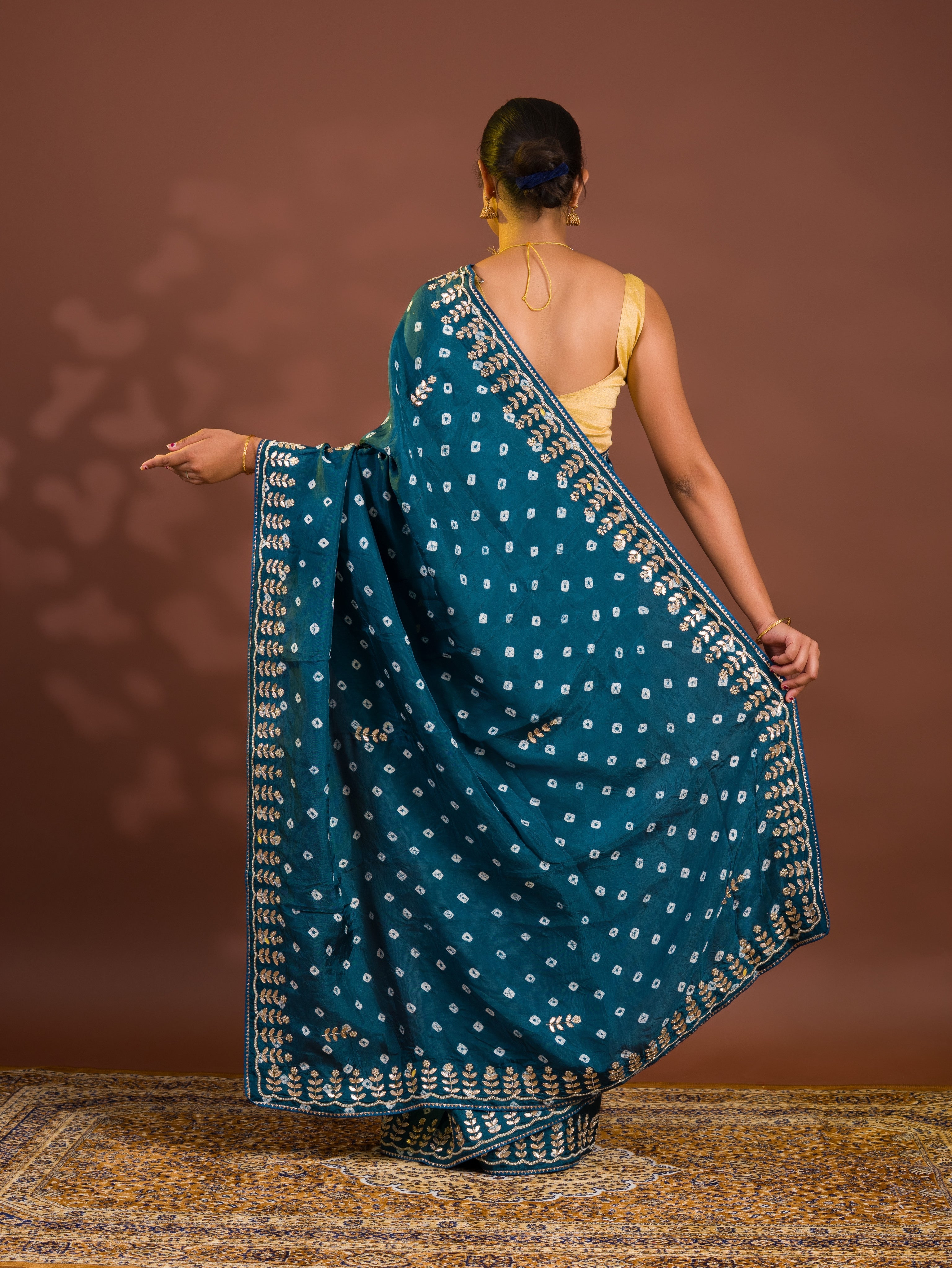By Bandhani Saree With Cutdana gotapatti work