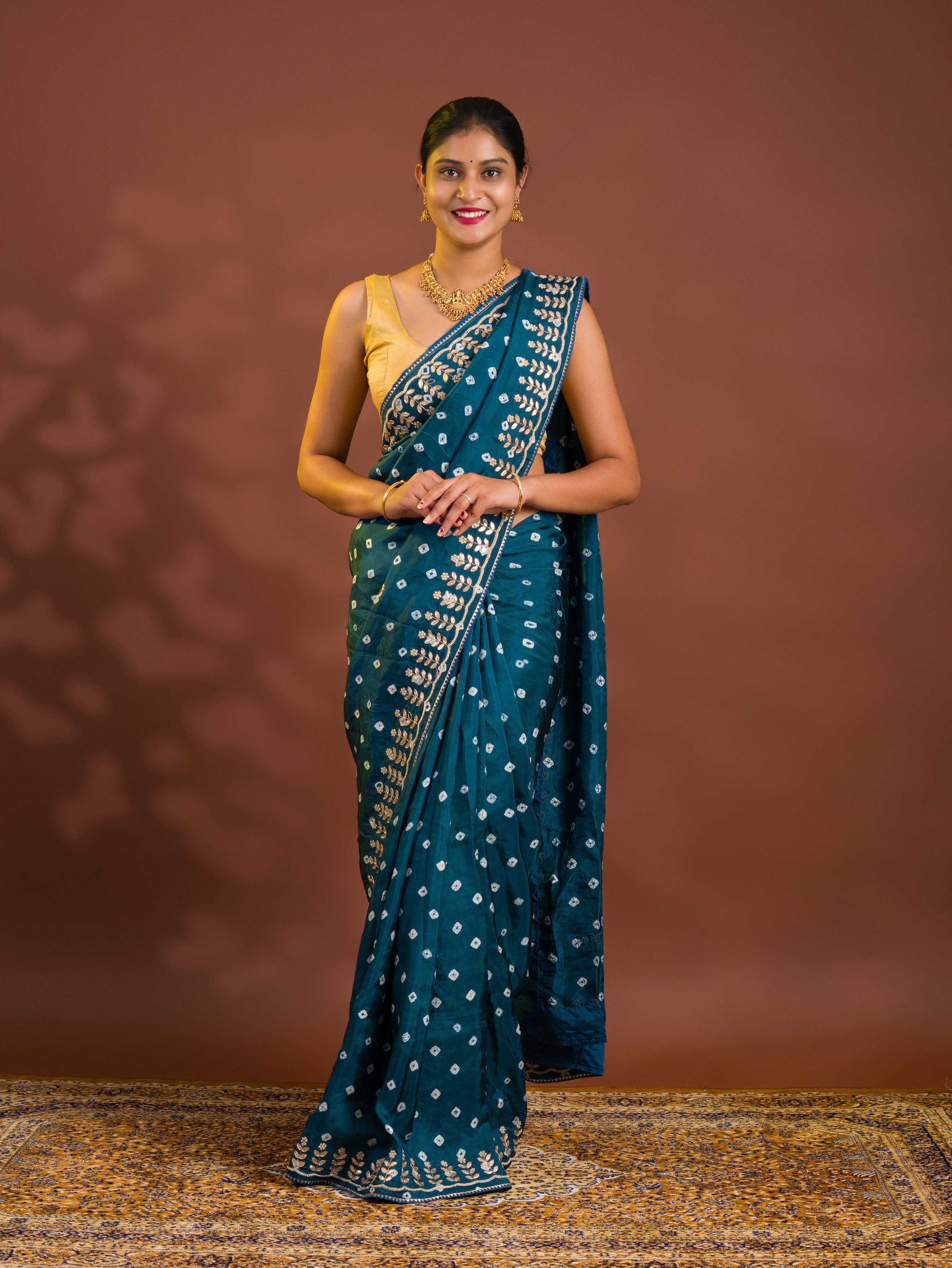 By Bandhani Saree With Cutdana gotapatti work