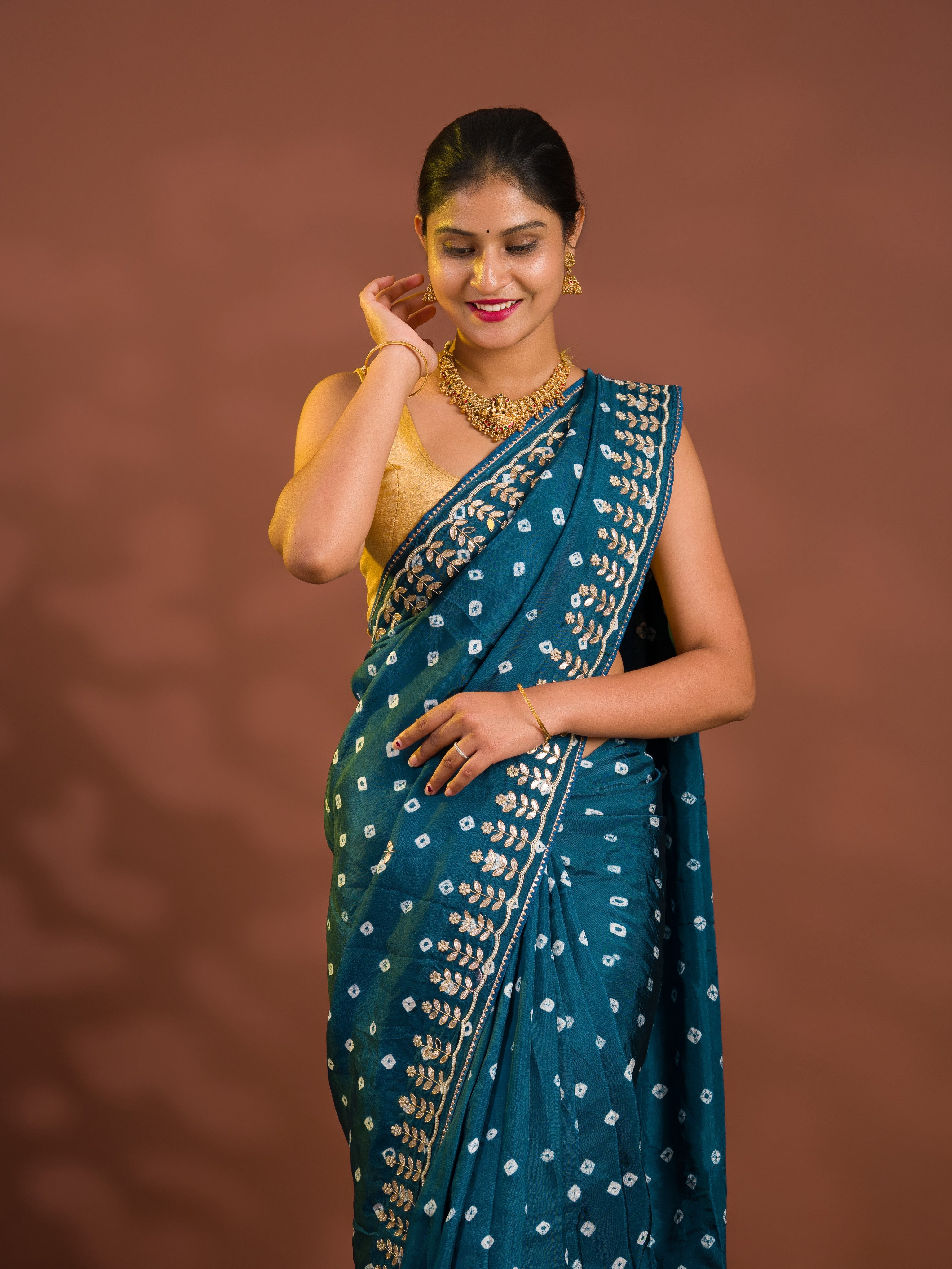 By Bandhani Saree With Cutdana gotapatti work