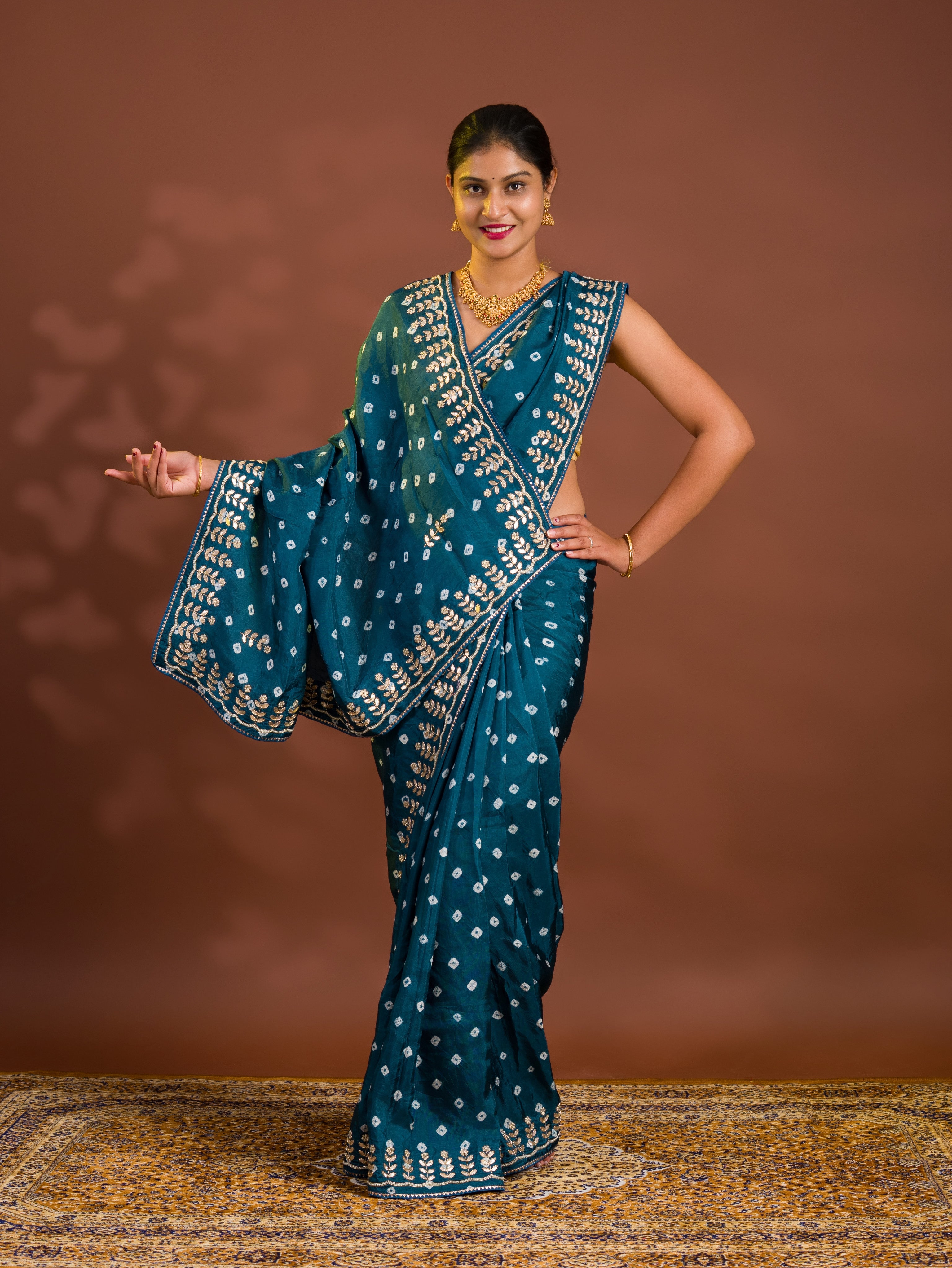 By Bandhani Saree With Cutdana gotapatti work