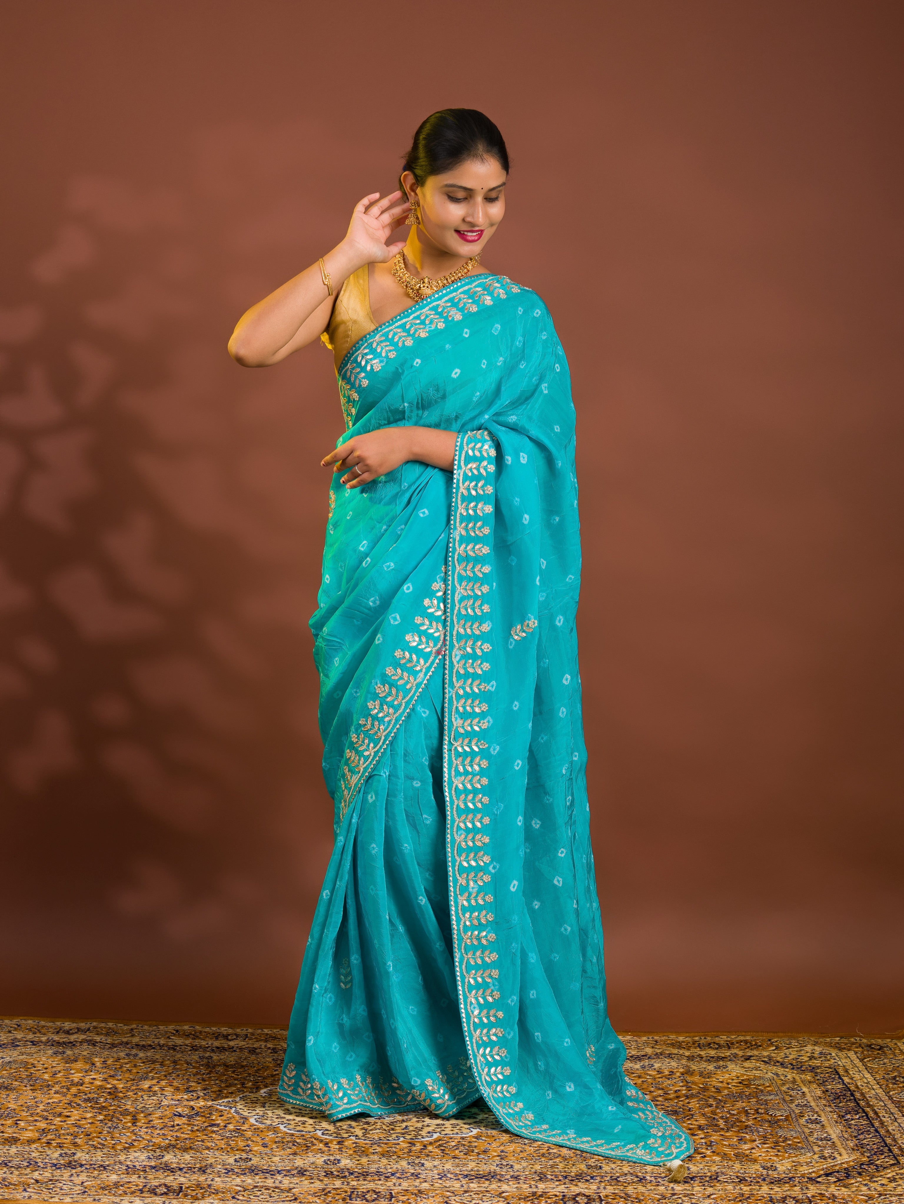 By Bandhani Saree With Cutdana gotapatti work