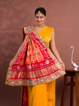 By New Gaji silk Bandhani Style With Zardoji Chunri Pila