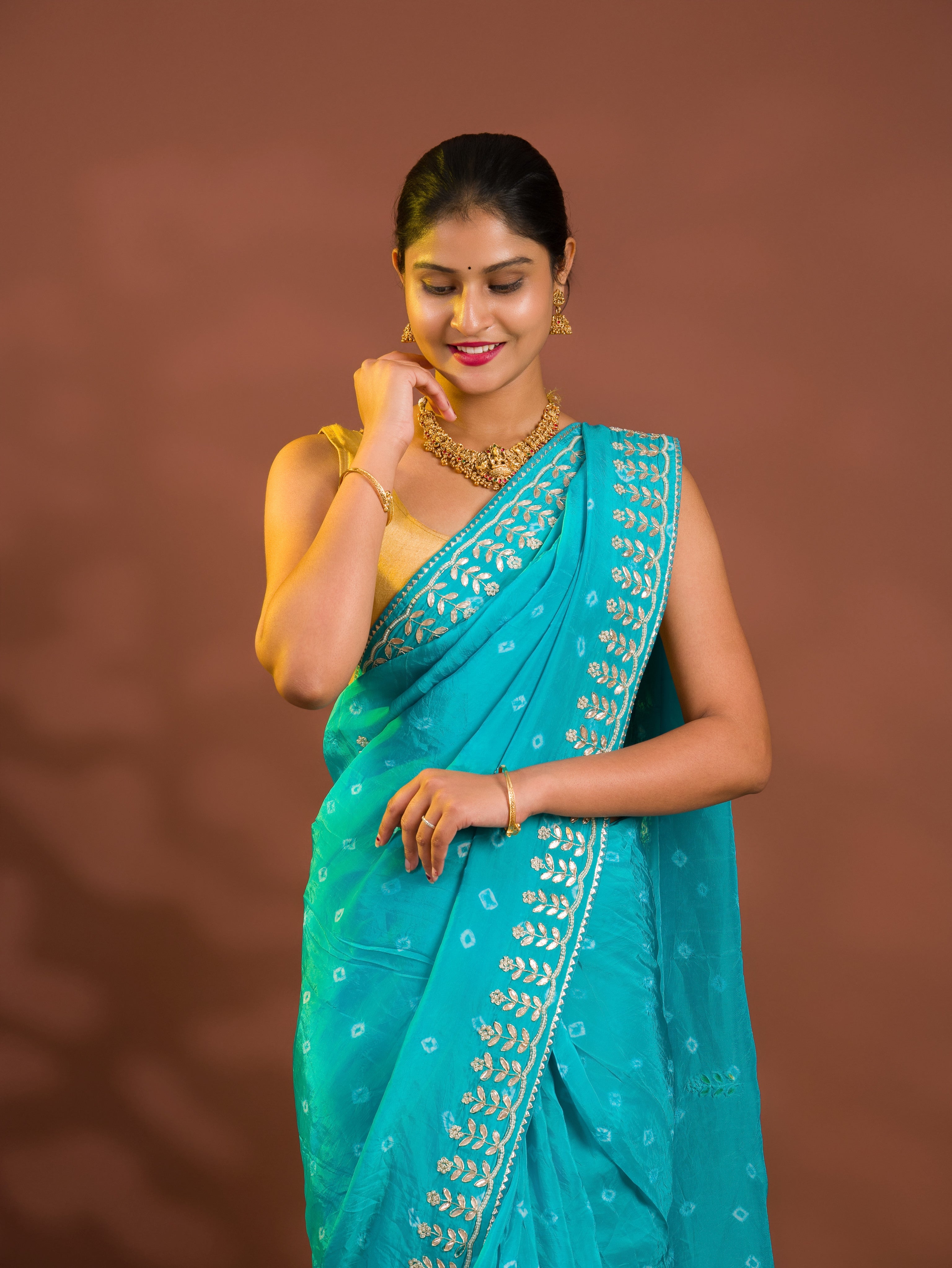 By Bandhani Saree With Cutdana gotapatti work