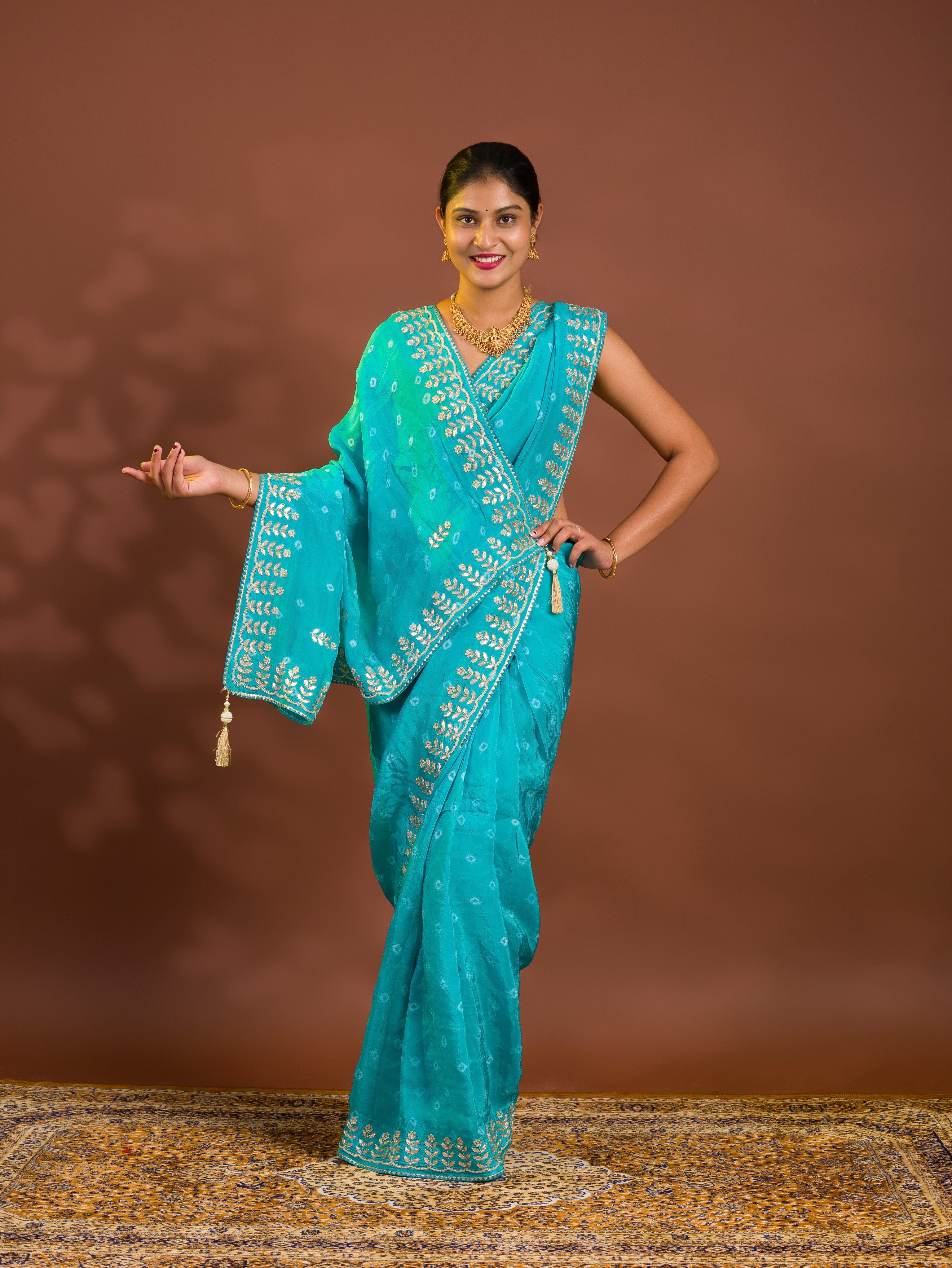 By Bandhani Saree With Cutdana gotapatti work