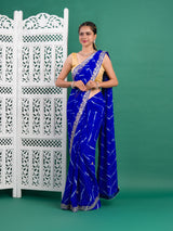 Chiffon Leheriya Style Wih Gotapatti Work Saree in blue color