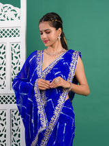 Chiffon Leheriya Style Wih Gotapatti Work Saree in blue color