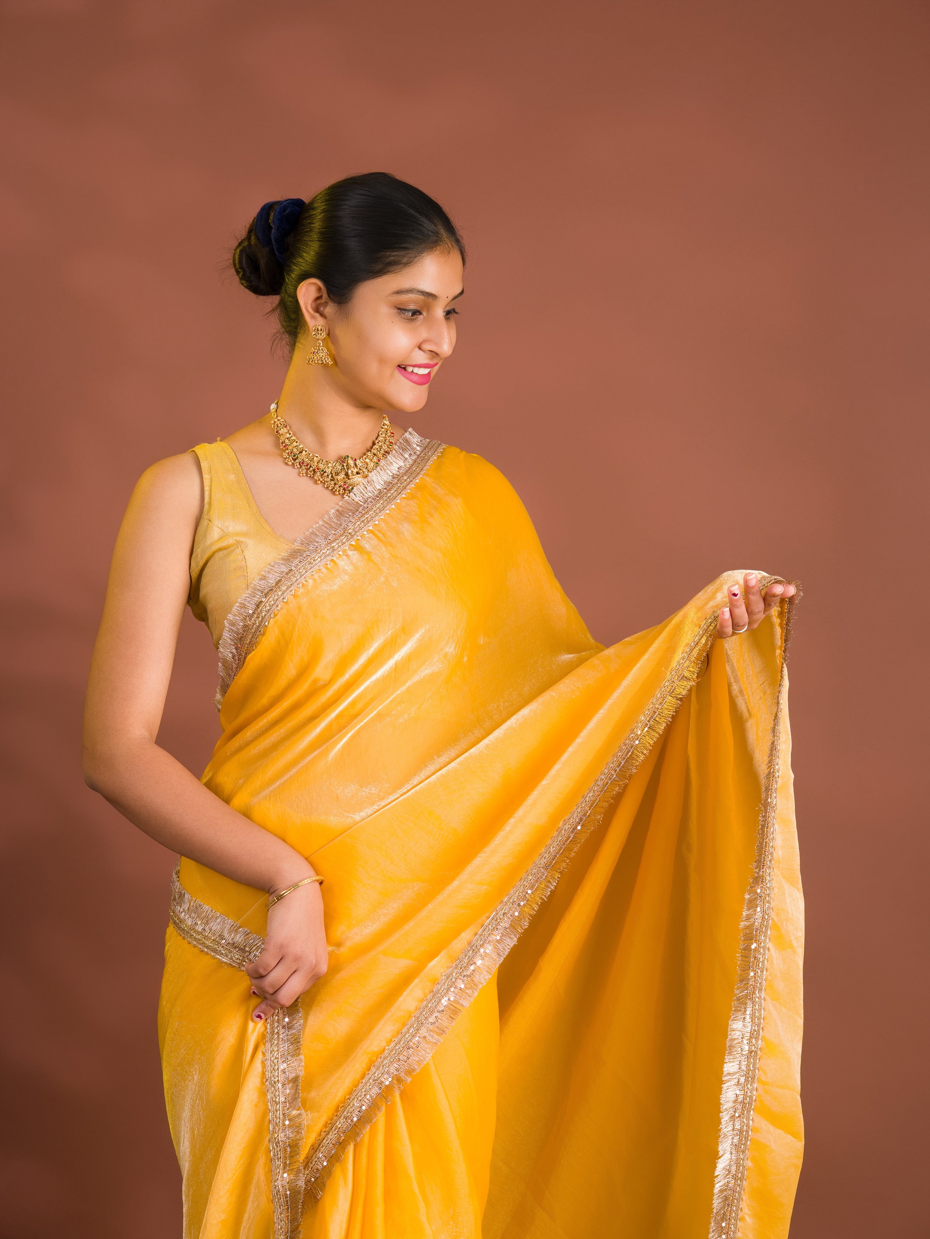 By Chiffon Tissue Saree With Party Wear