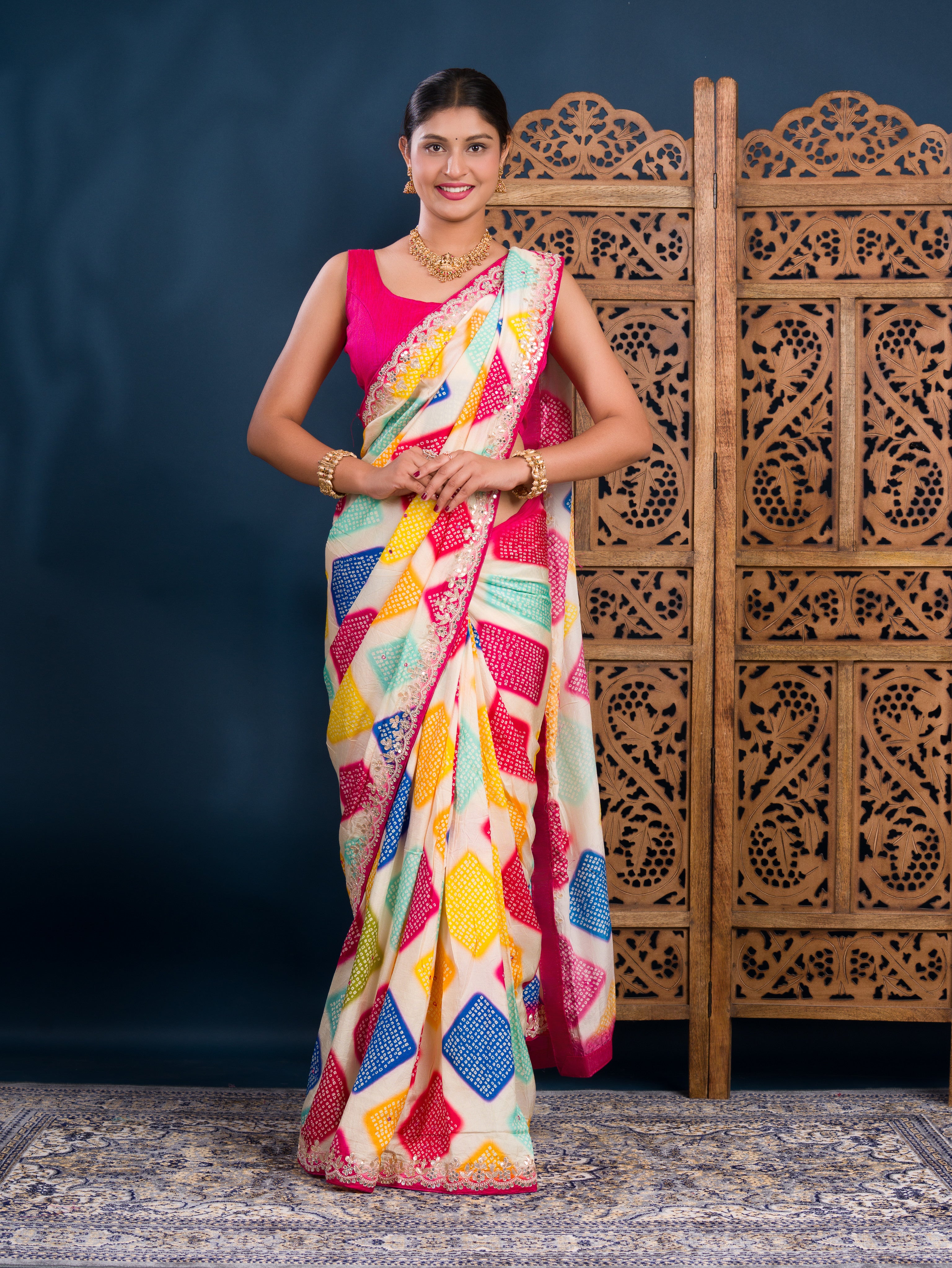 By Bandhani Saree With Festive Wear