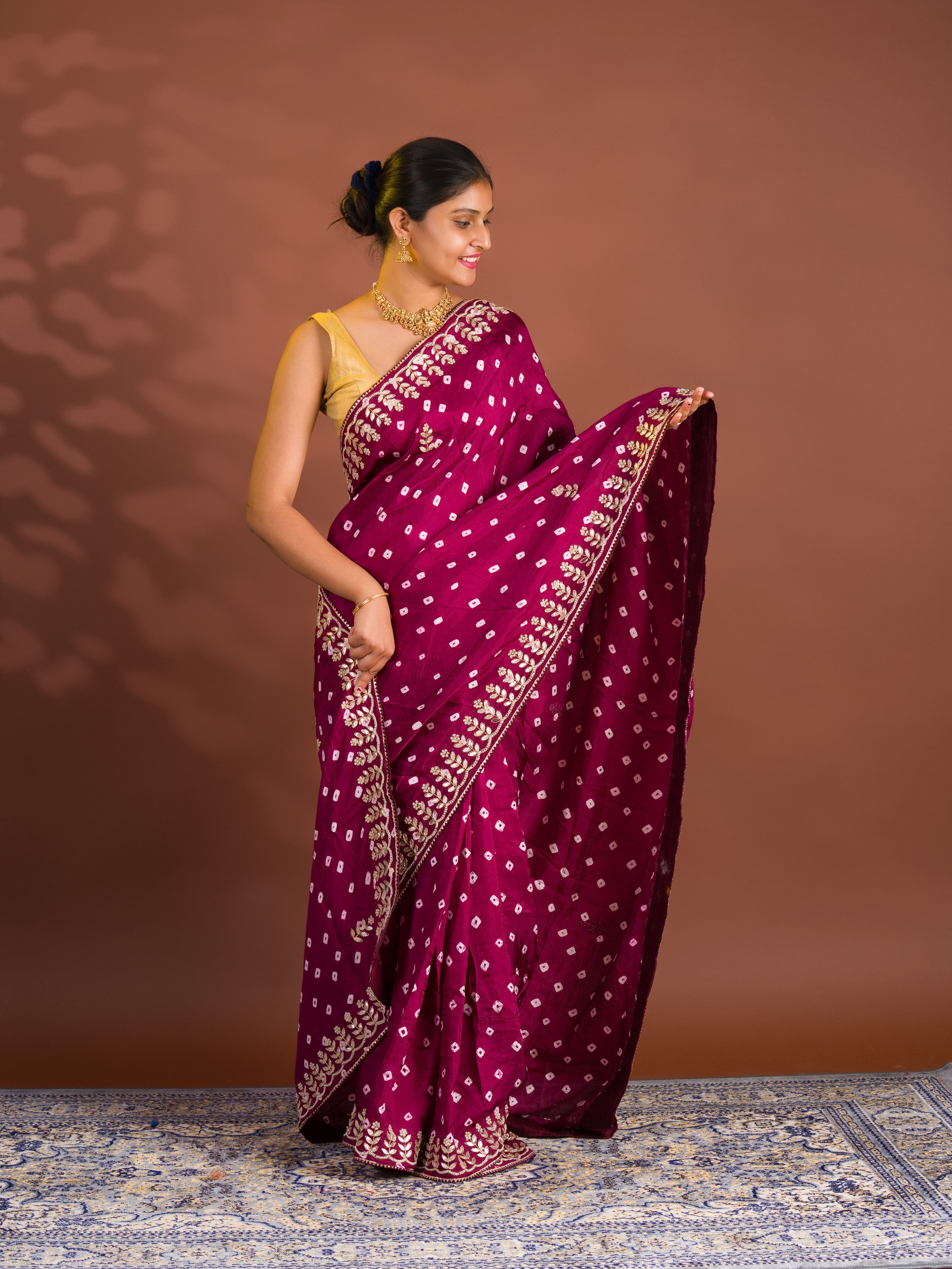 By Bandhani Saree With Cutdana gotapatti work