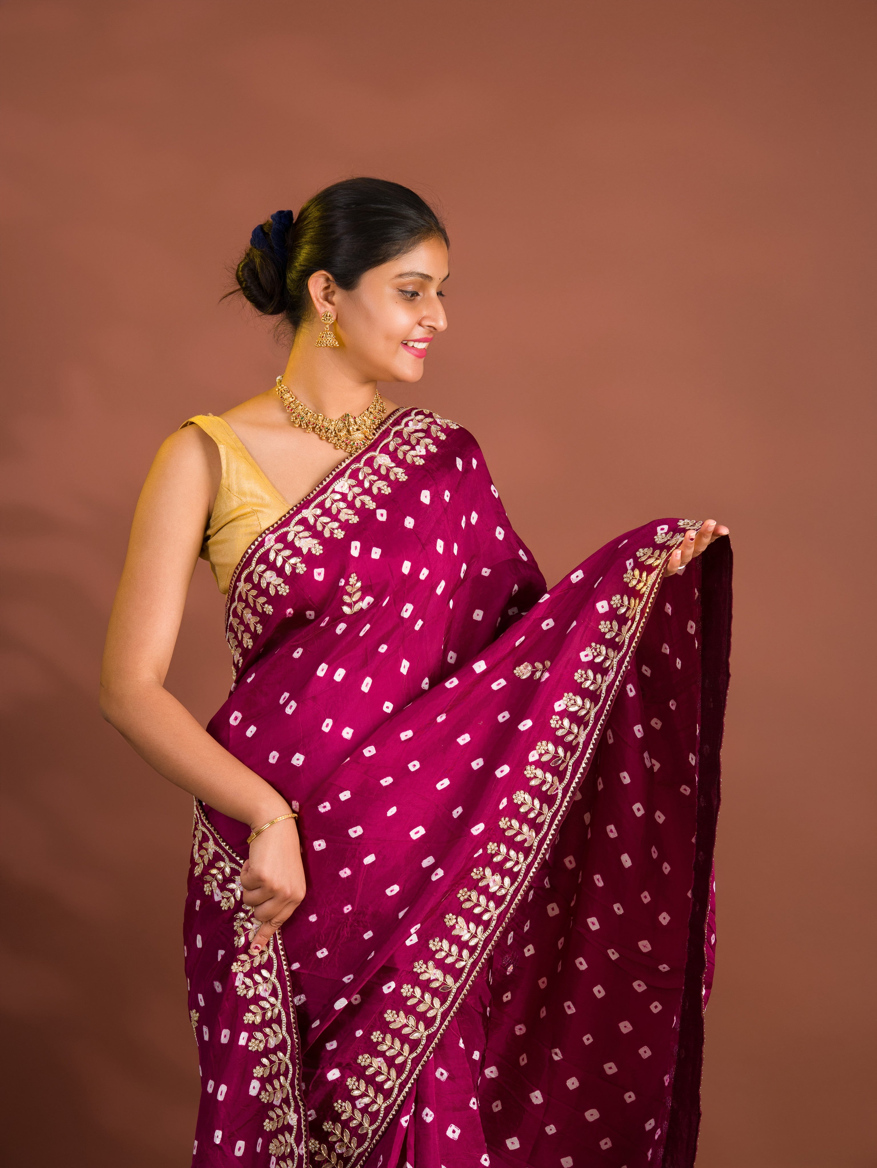 By Bandhani Saree With Cutdana gotapatti work