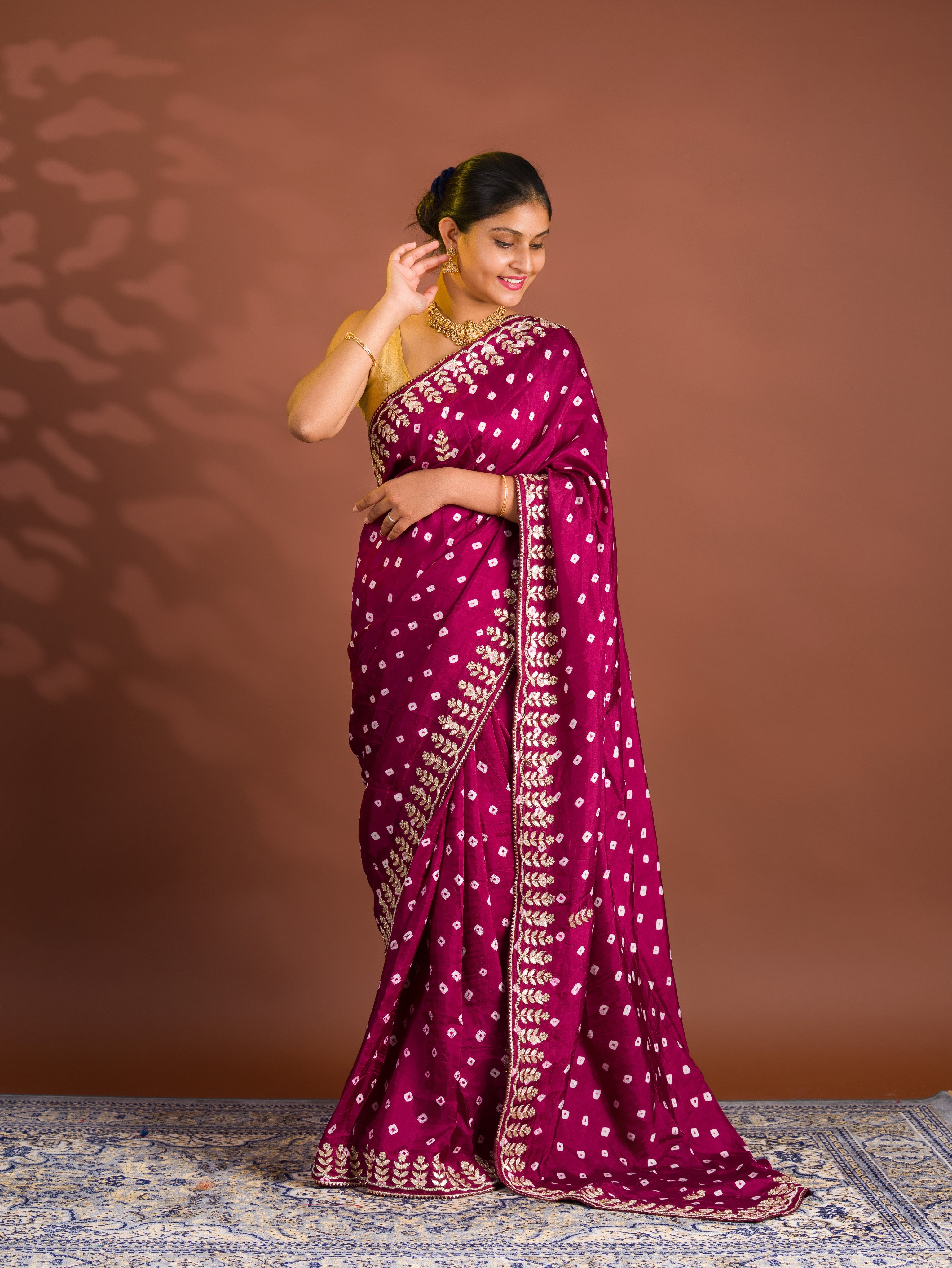 By Bandhani Saree With Cutdana gotapatti work
