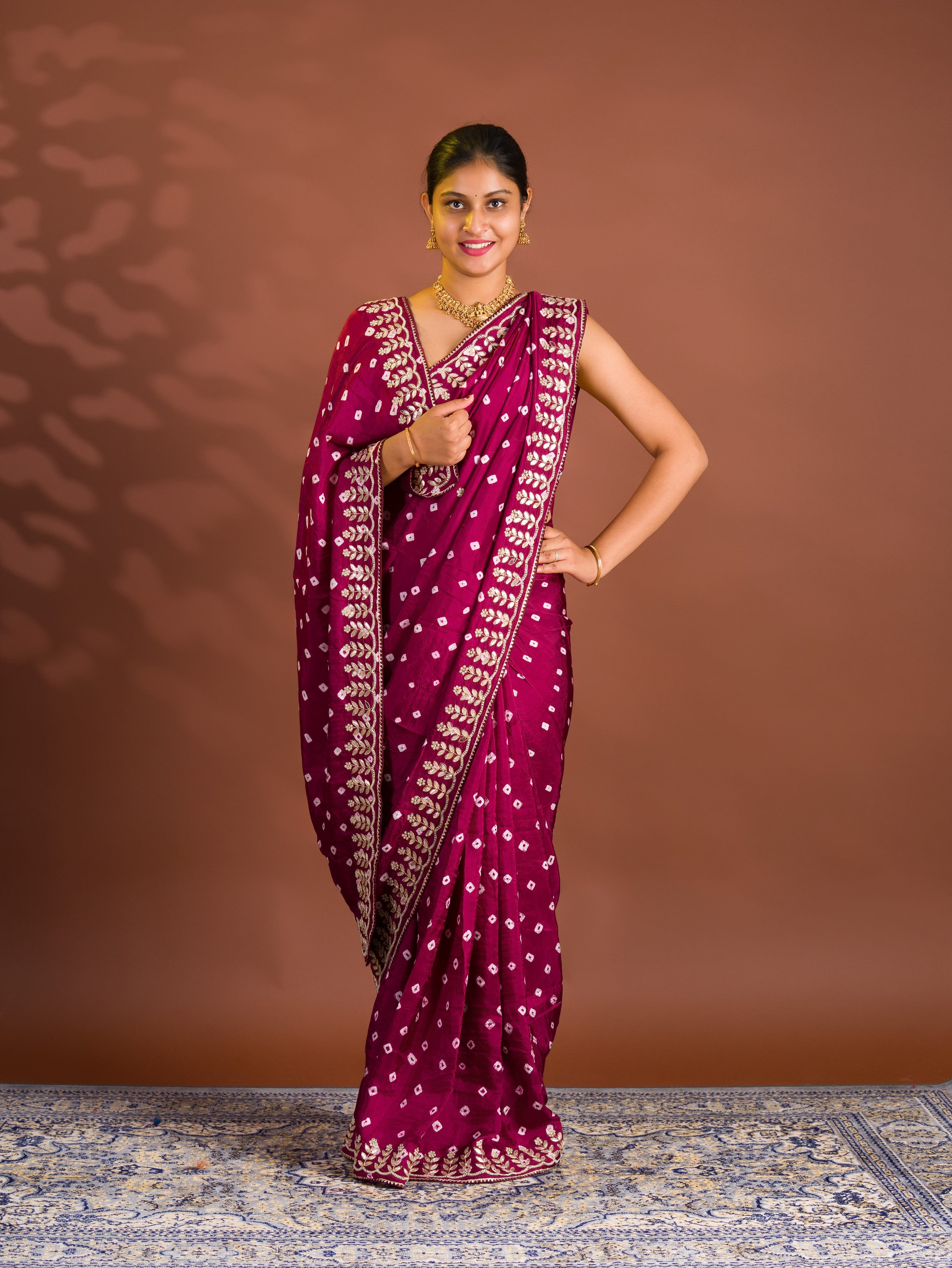 By Bandhani Saree With Cutdana gotapatti work