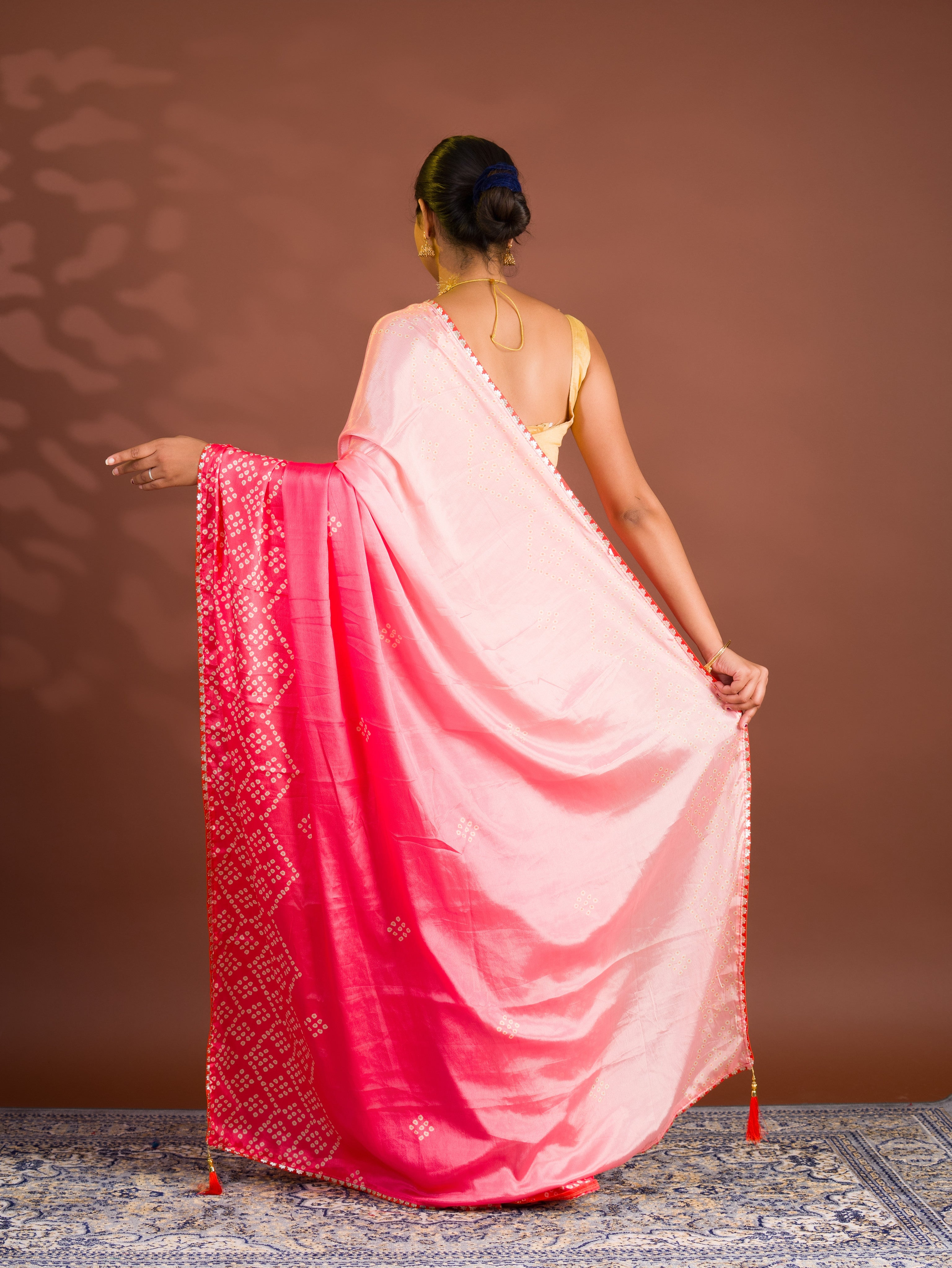 By Bandhani Saree With Gotapatti Work