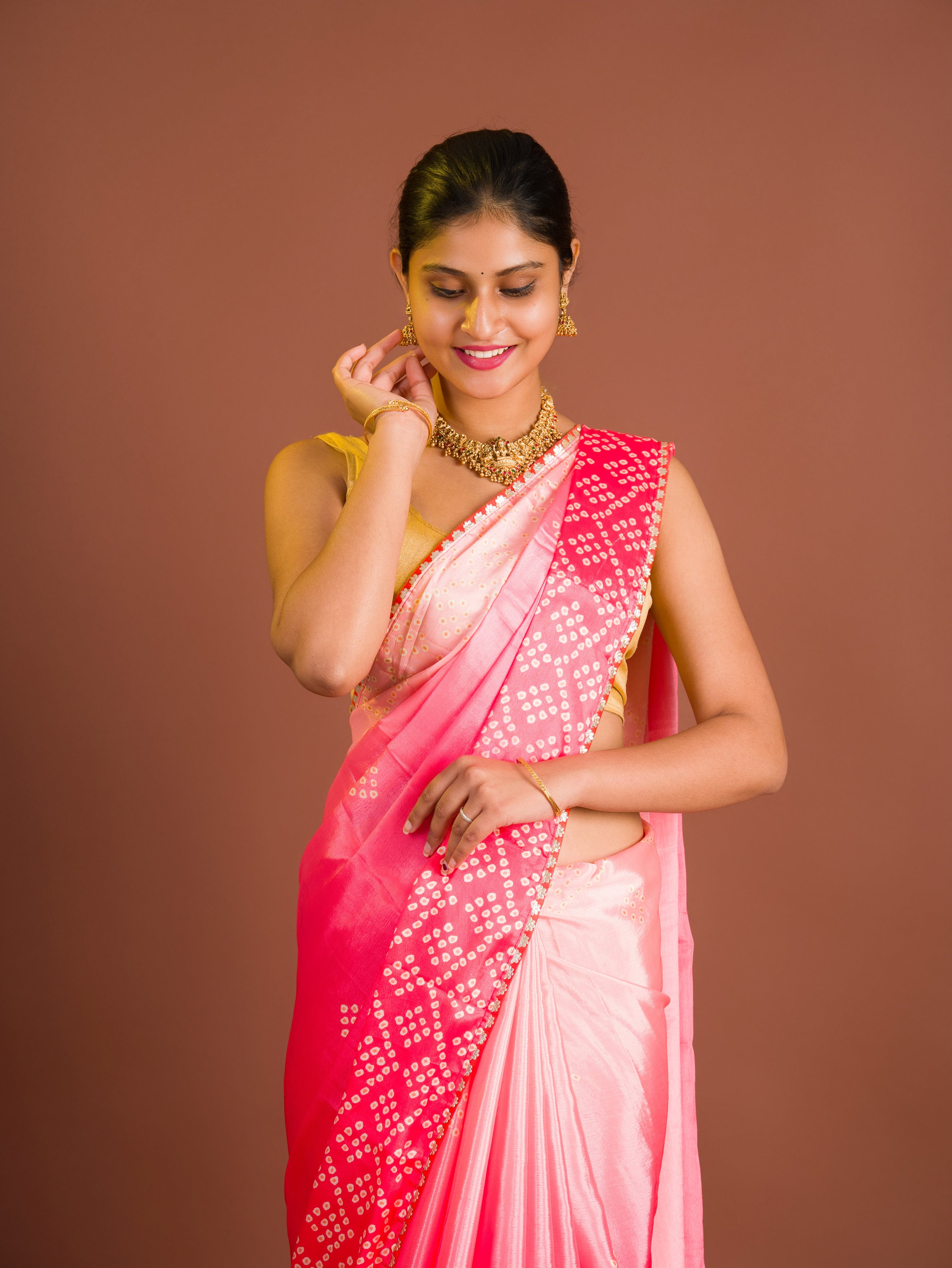 By Bandhani Saree With Gotapatti Work