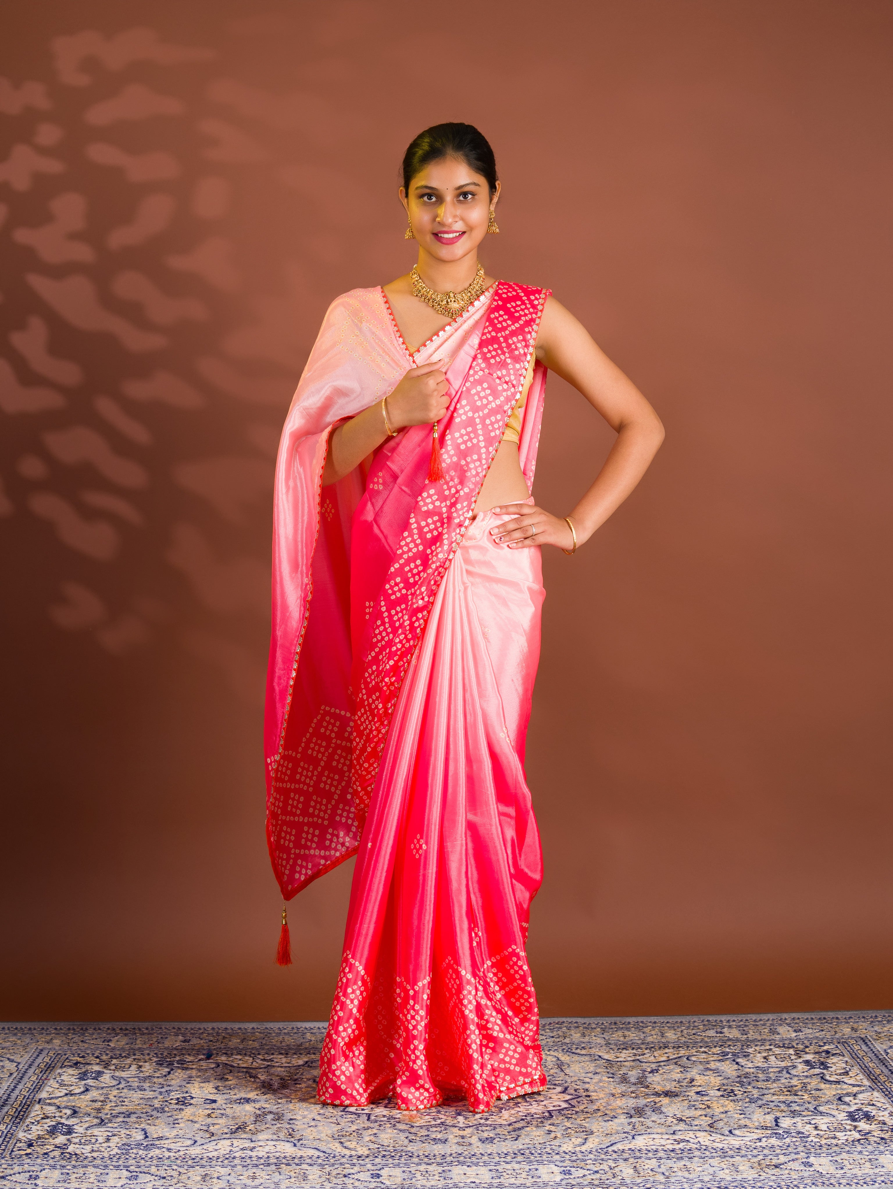 By Bandhani Saree With Gotapatti Work