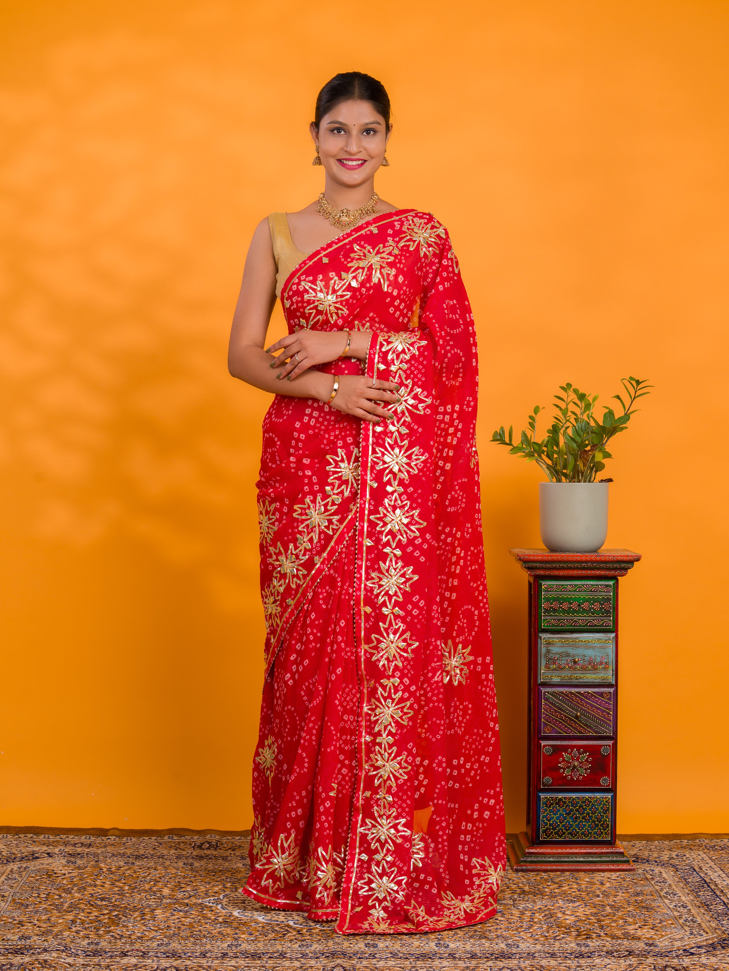 By Bandhani Saree With Gotapatti Work